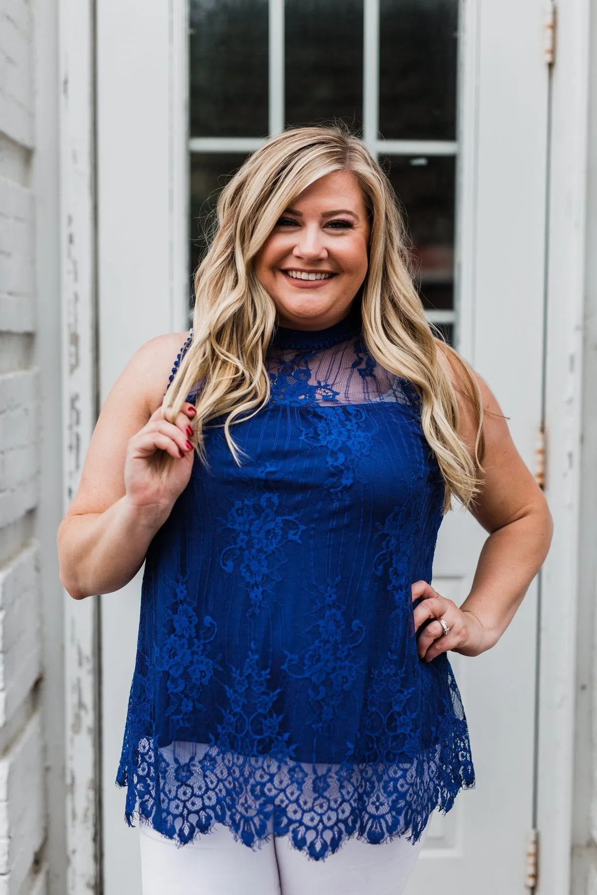 Forever By My Side Lace Tank Top- Royal Blue