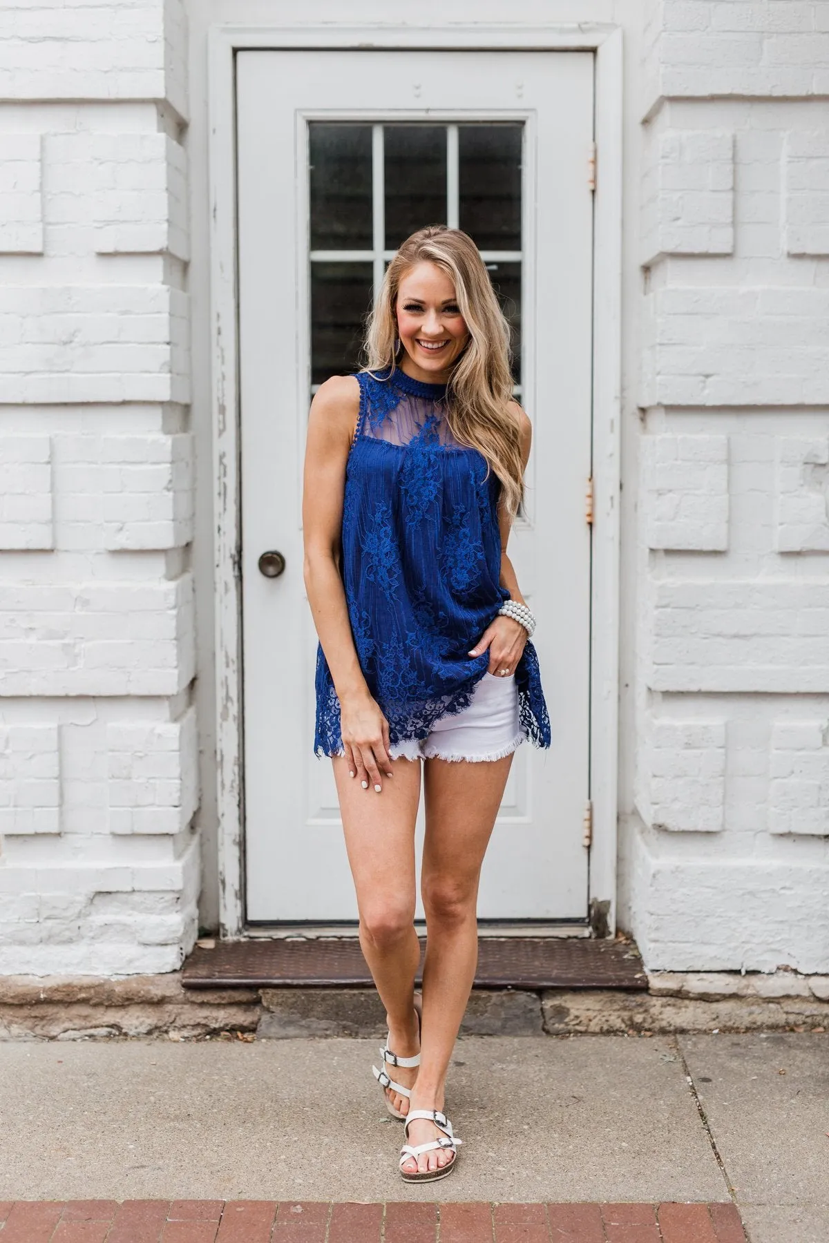 Forever By My Side Lace Tank Top- Royal Blue