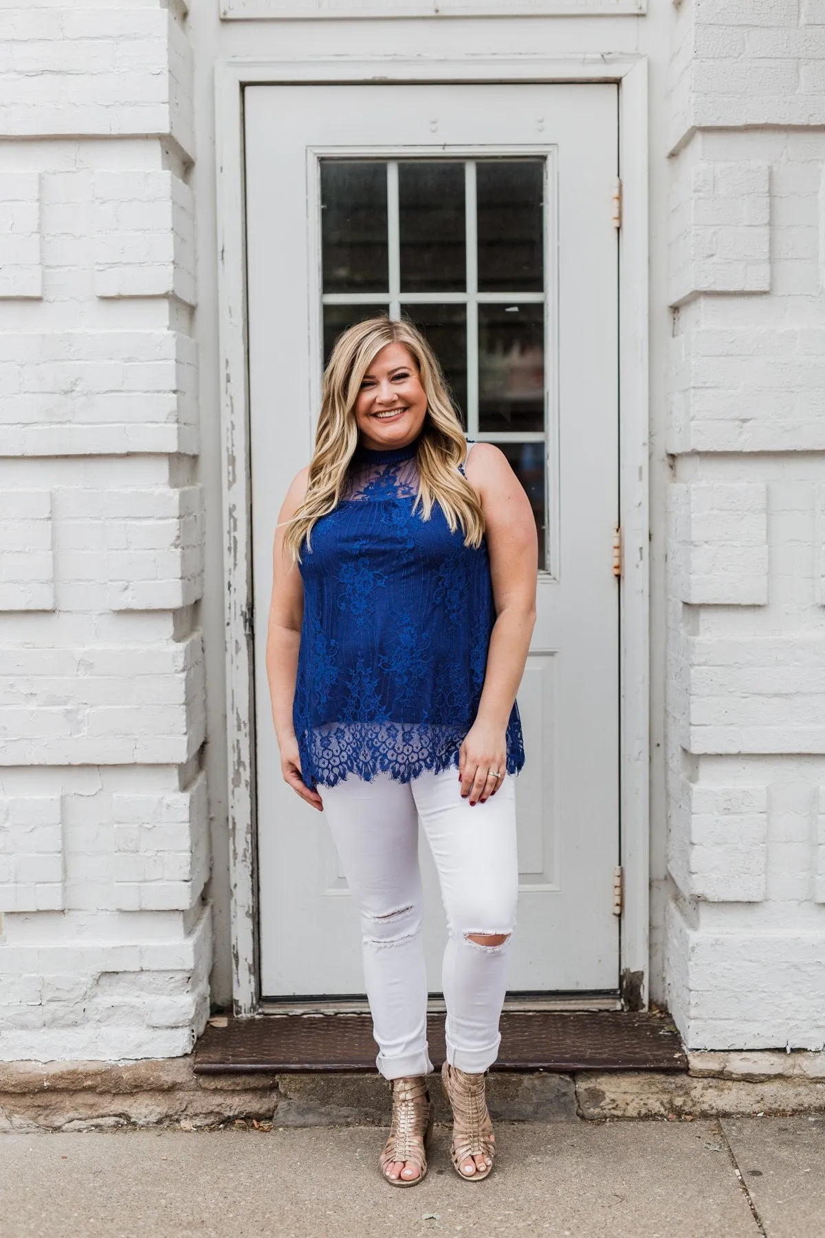 Forever By My Side Lace Tank Top- Royal Blue