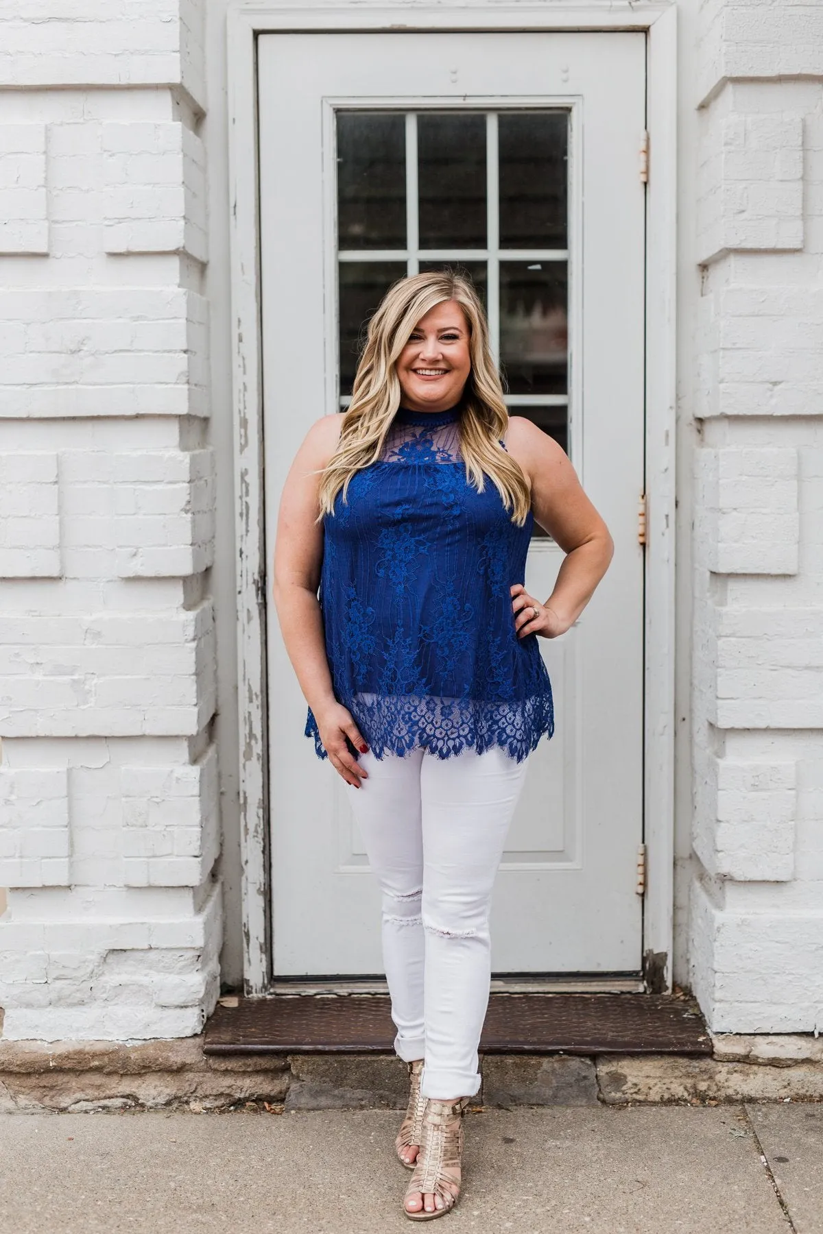 Forever By My Side Lace Tank Top- Royal Blue