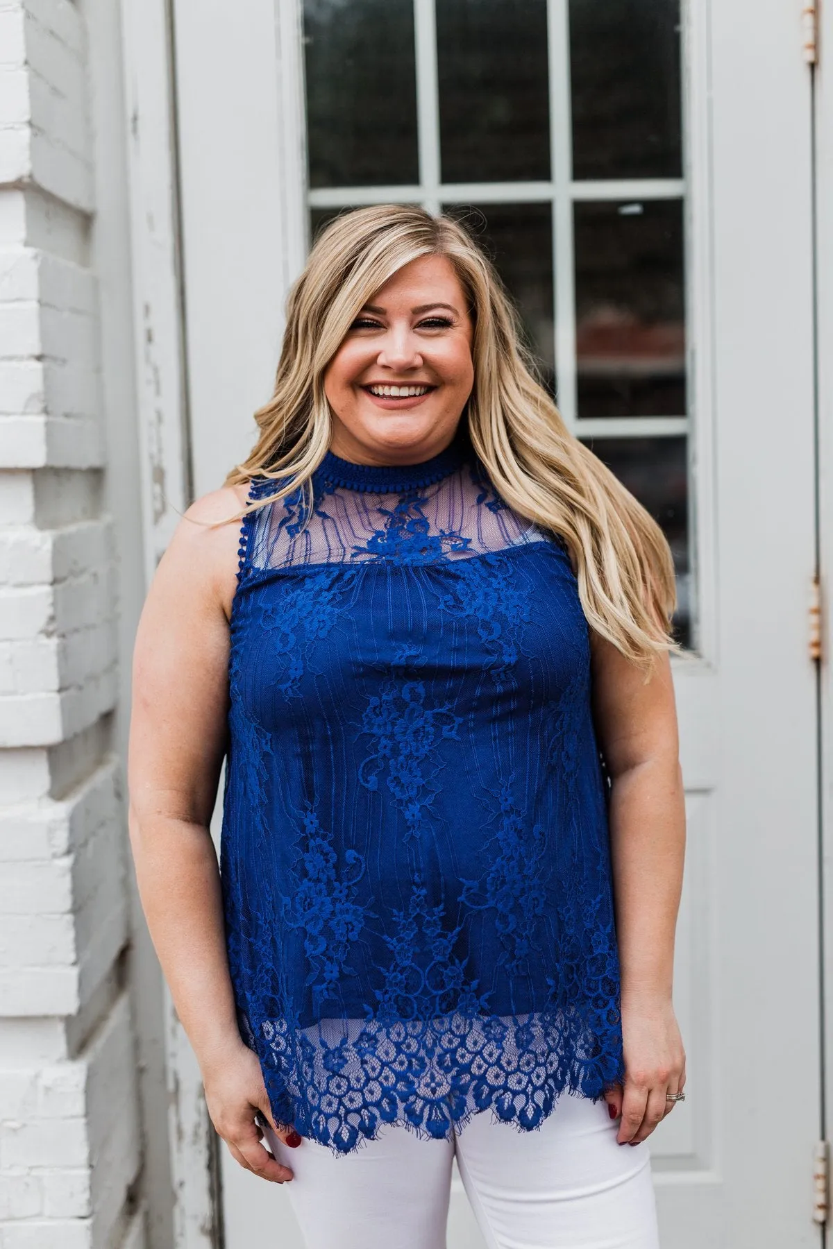 Forever By My Side Lace Tank Top- Royal Blue