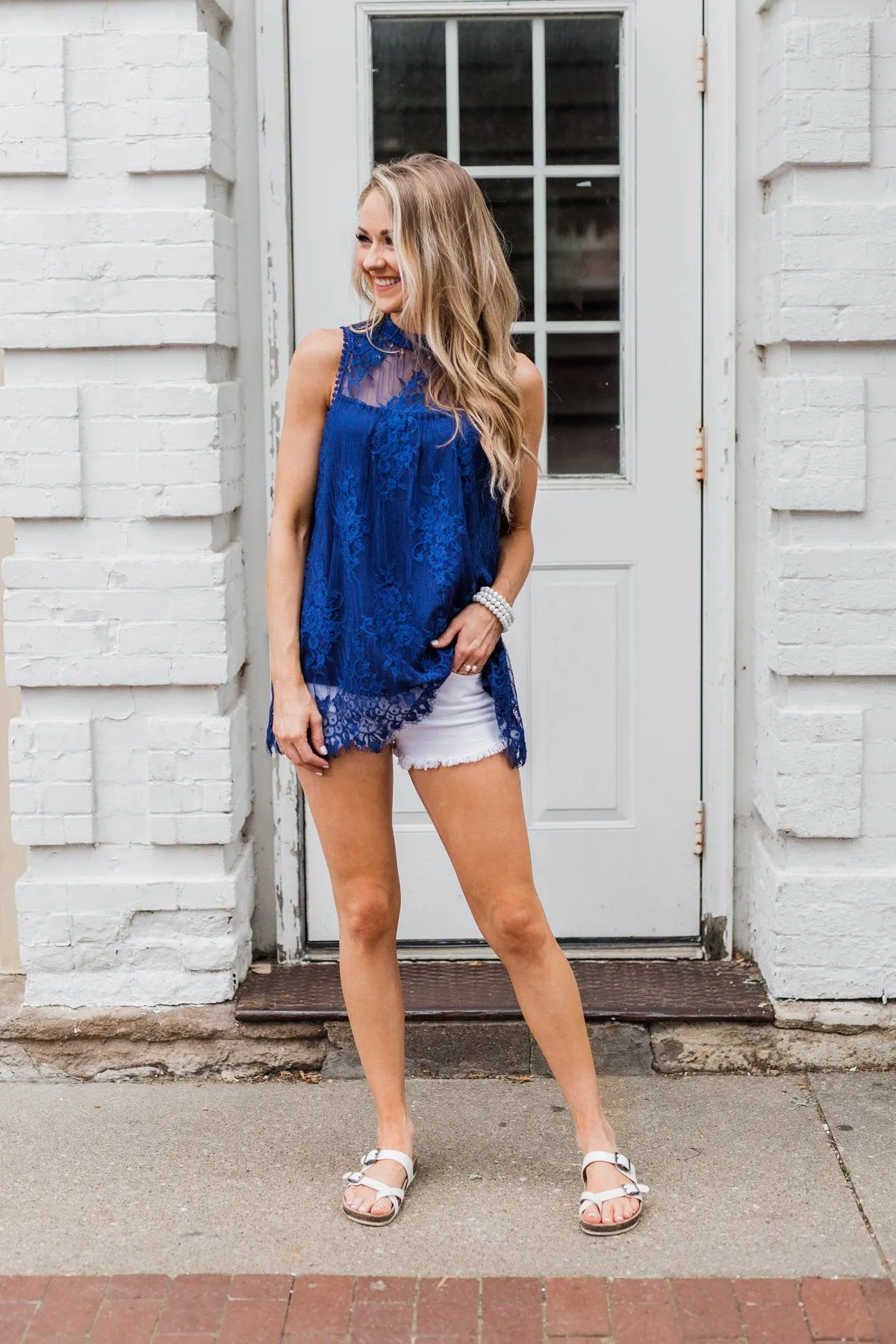 Forever By My Side Lace Tank Top- Royal Blue