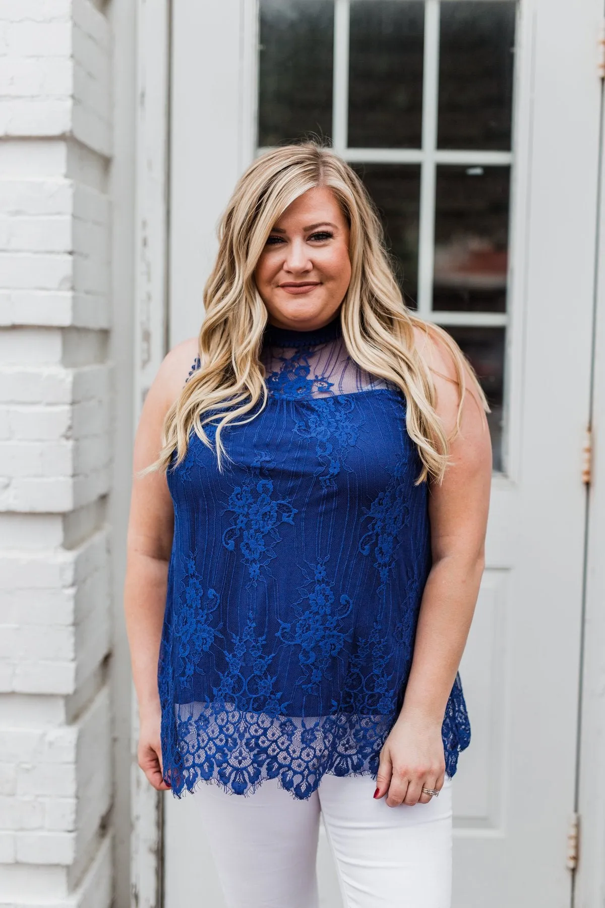 Forever By My Side Lace Tank Top- Royal Blue