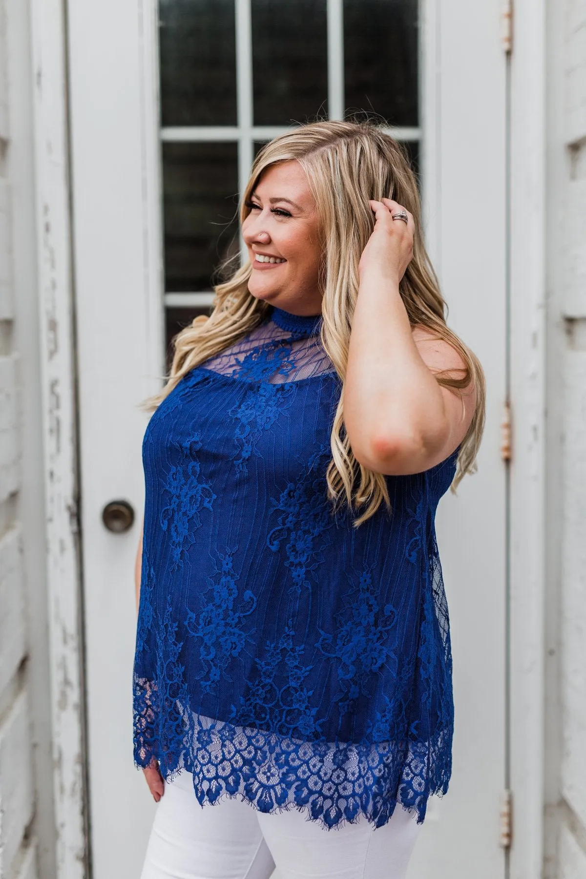 Forever By My Side Lace Tank Top- Royal Blue