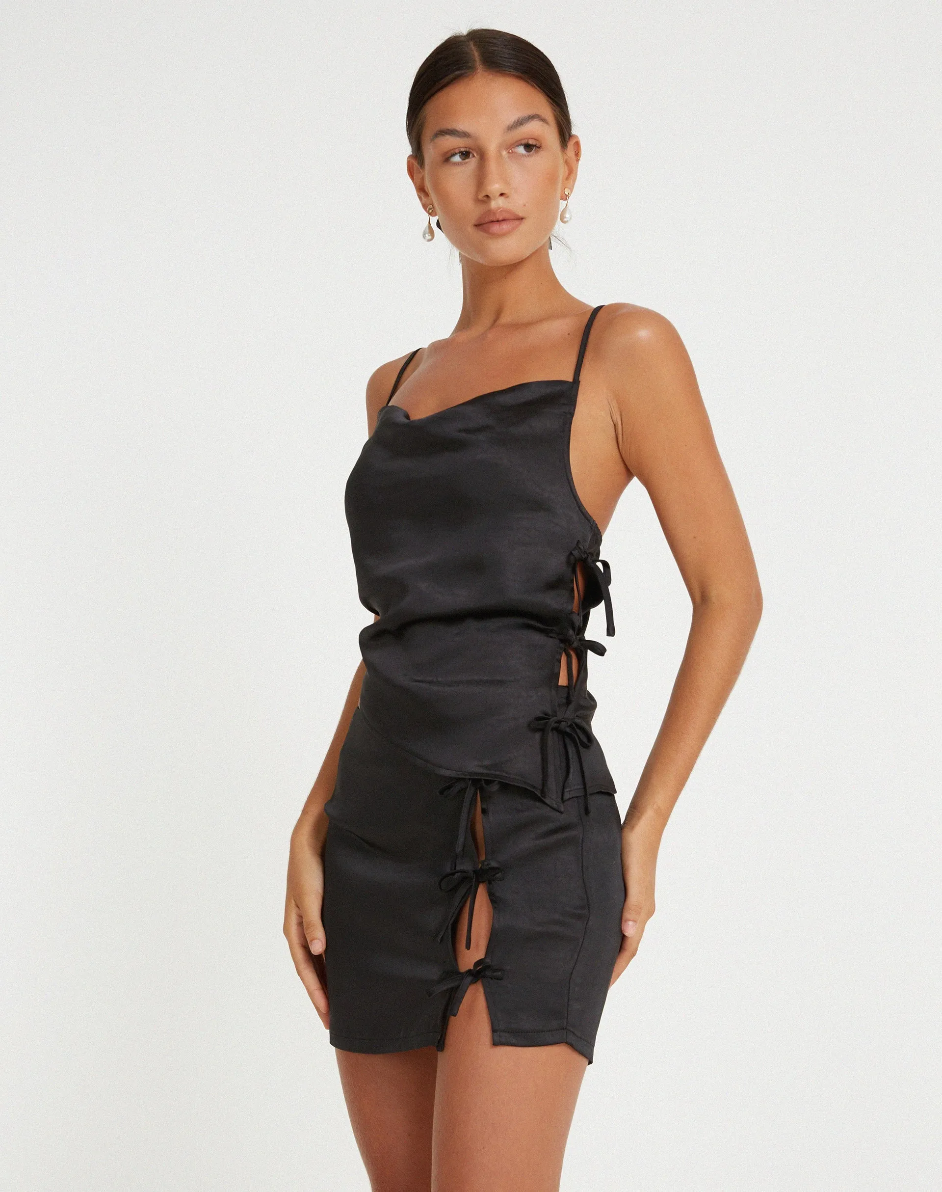 Gamay Mini Skirt in Satin Black
