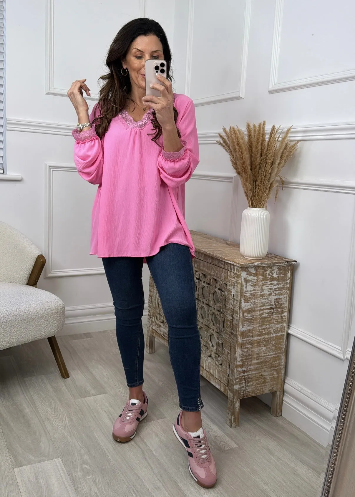 Georgia Pink Lace Detail Top