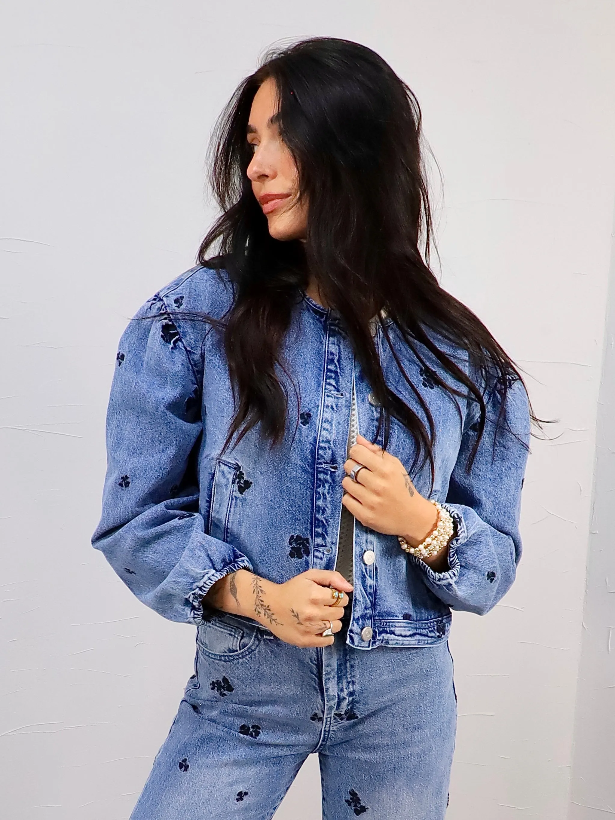 Giving Floral Denim Jacket