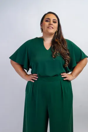 Green Cursive V Neck Rae Top