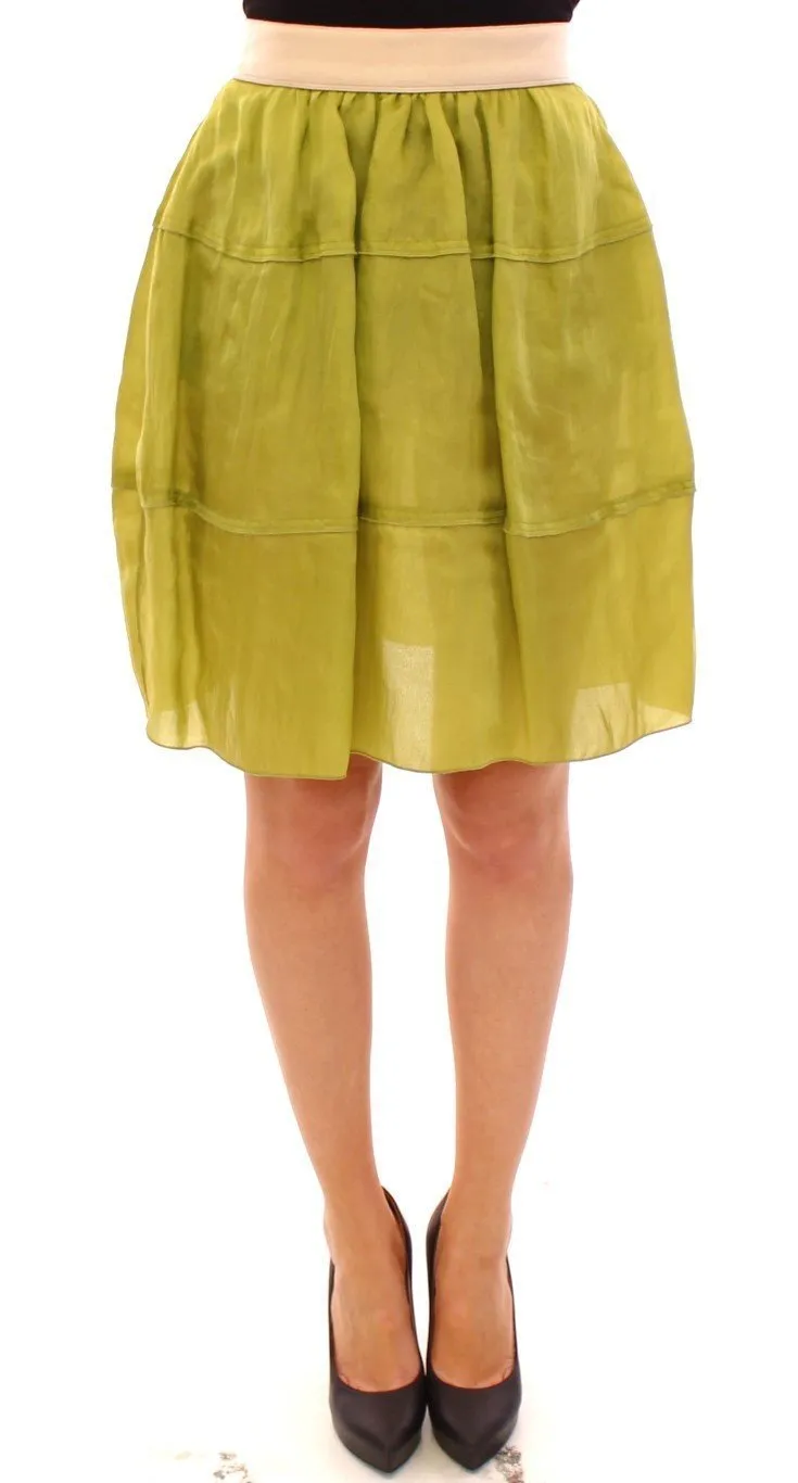 Green Silk Above Knees Full Skirt