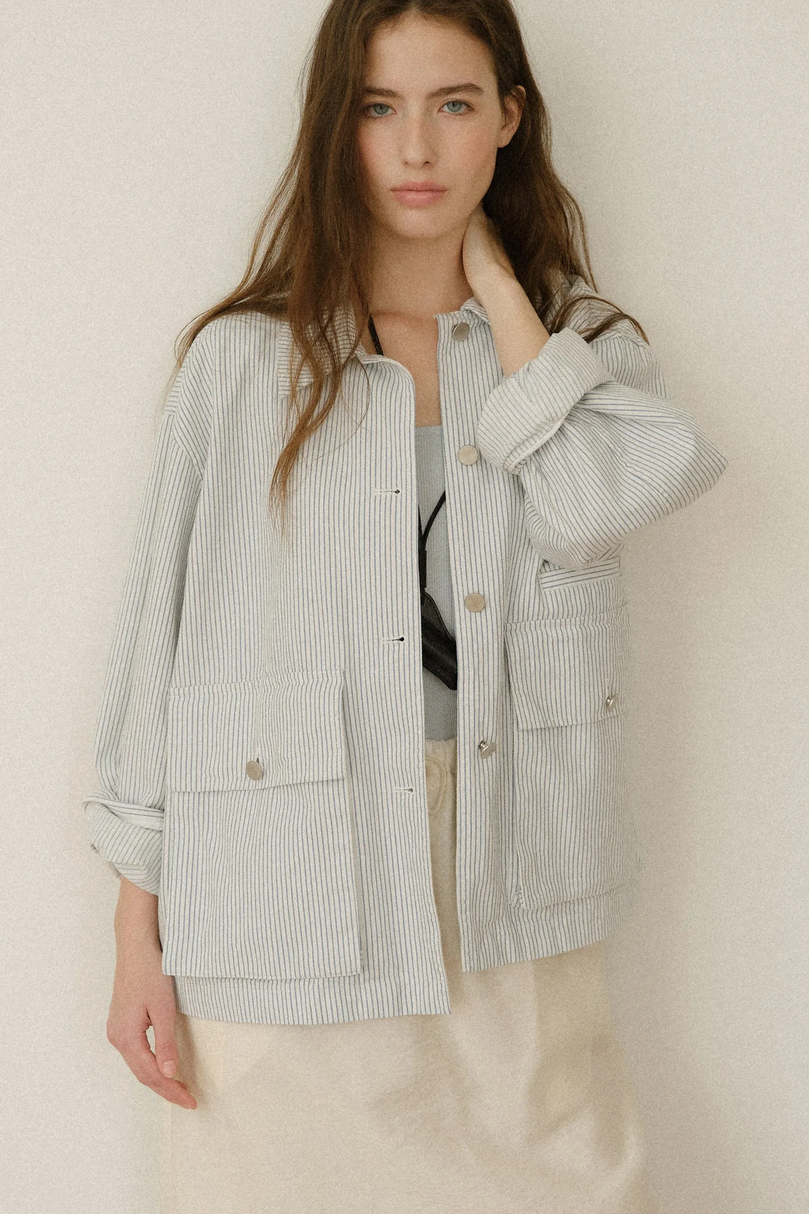HENSON WASHED JACKET_STRIPE BLUE