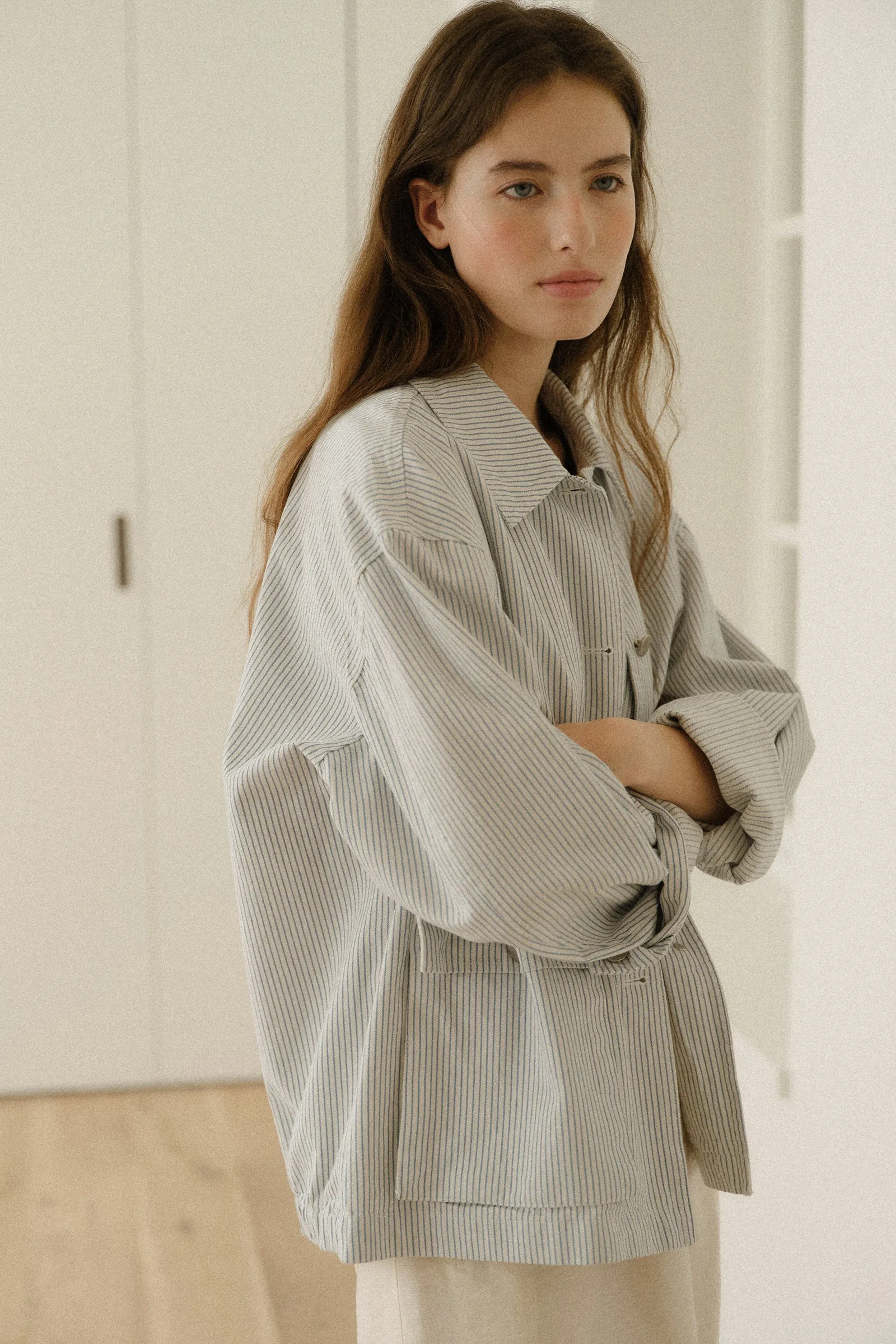 HENSON WASHED JACKET_STRIPE BLUE