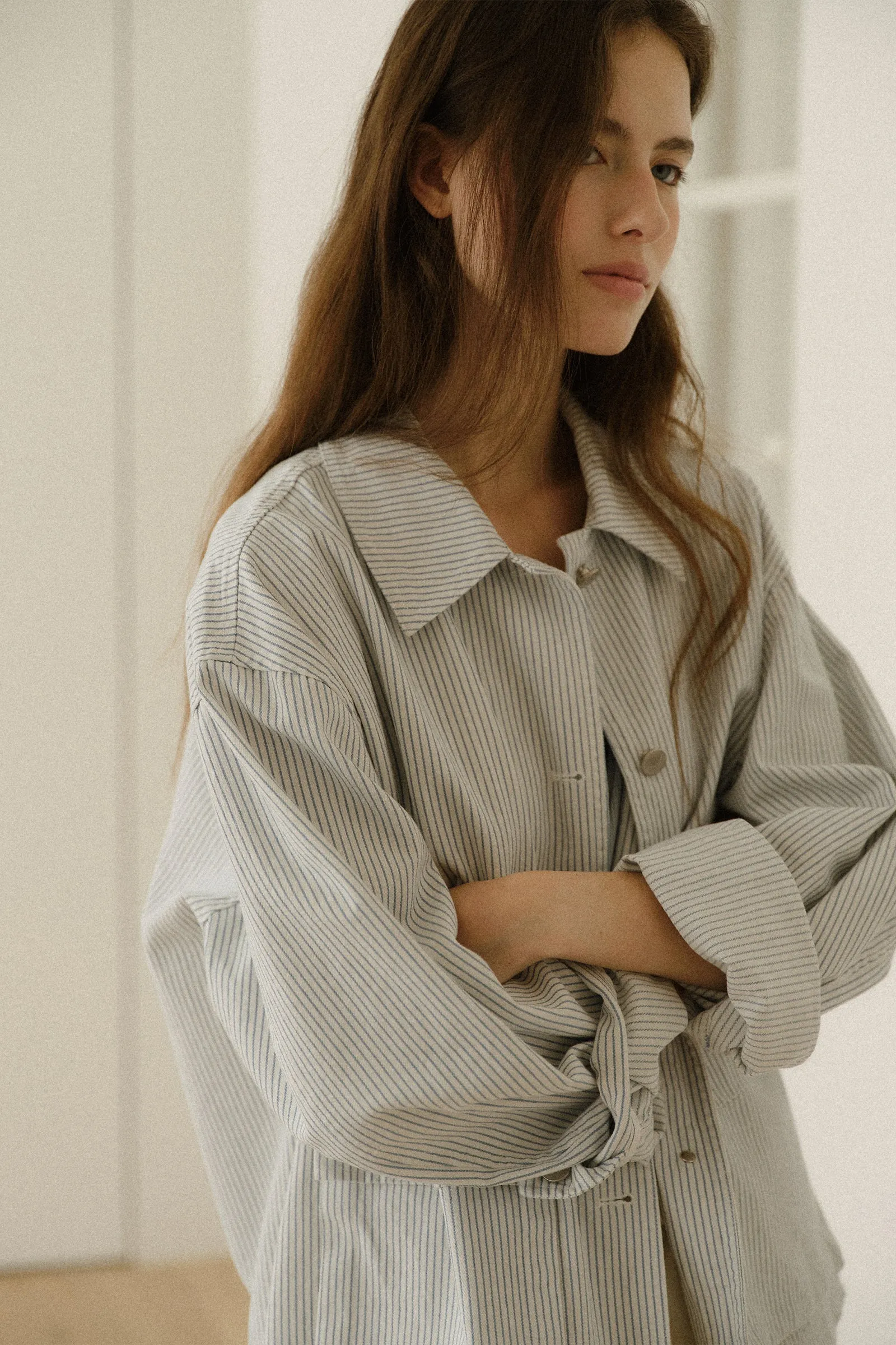 HENSON WASHED JACKET_STRIPE BLUE