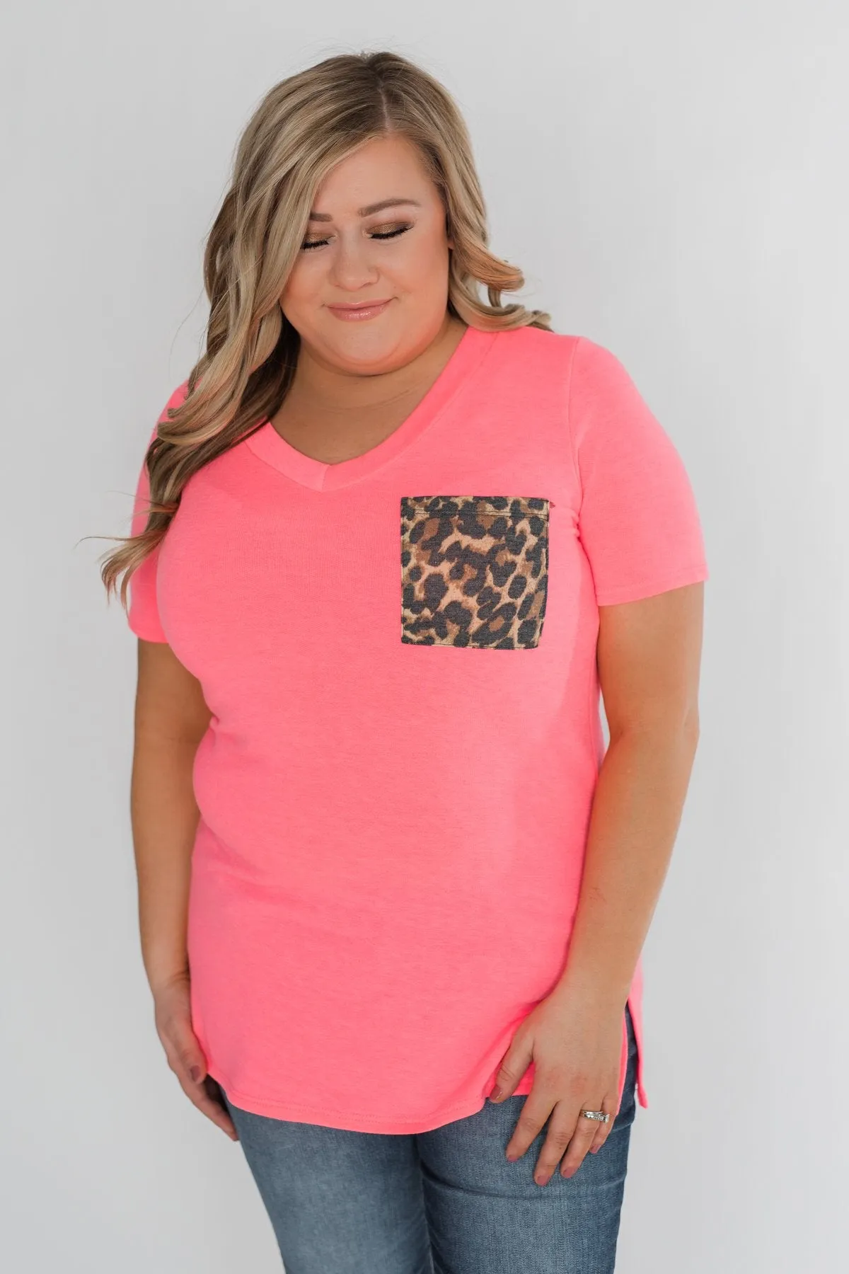 Hint of Leopard Short Sleeve Top - Bright Pink