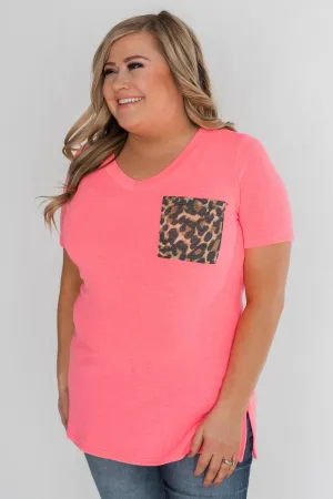 Hint of Leopard Short Sleeve Top - Bright Pink