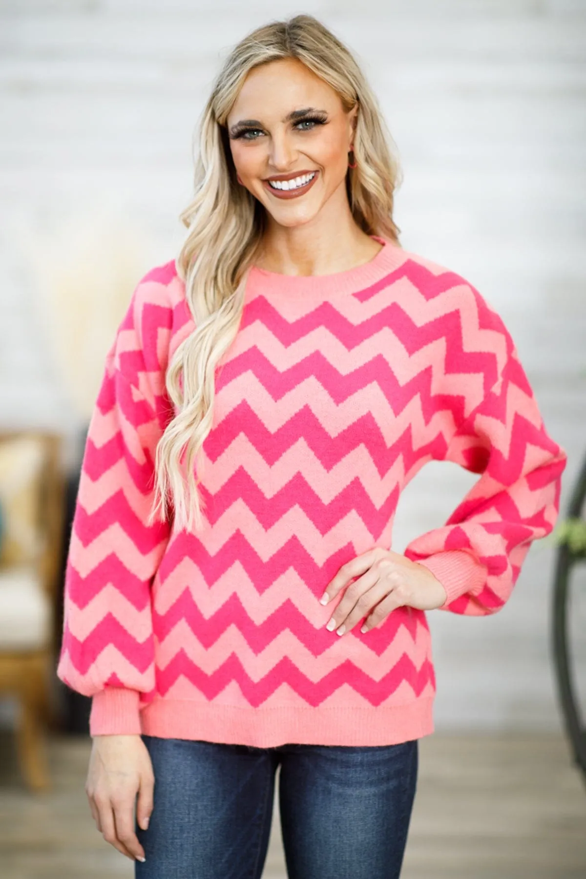 Hot Pink Chevron Sweater