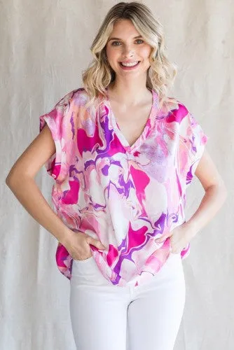 Hot Pink Marble V Neck Dolman