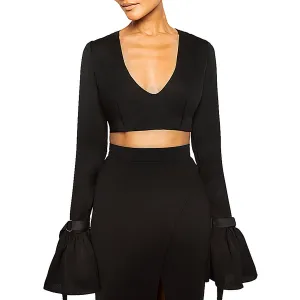 ISSA | V-Neck Crop Top in Black