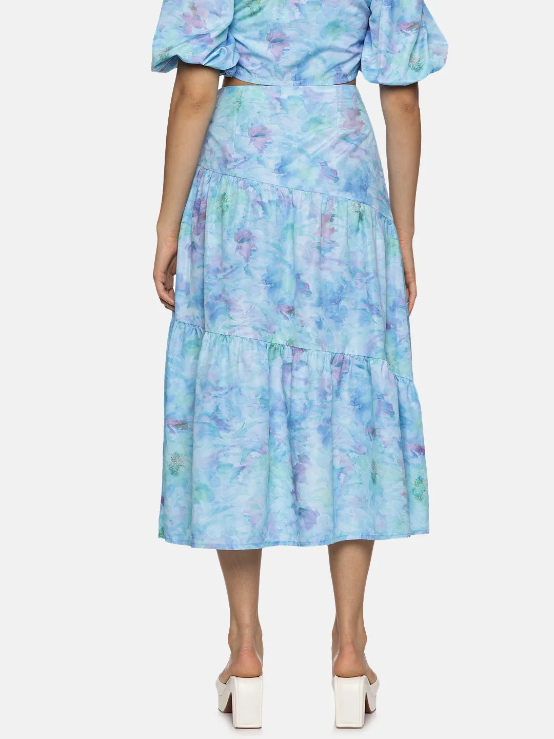 IS.U Floral Blue Cut And Sew Midaxi Skirt