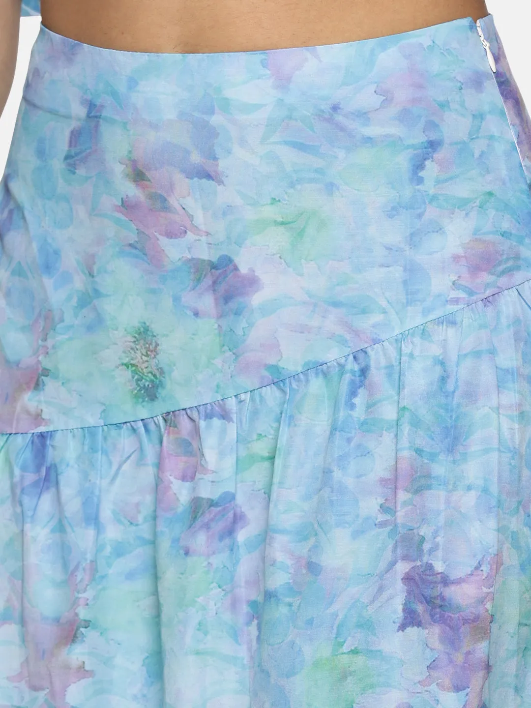 IS.U Floral Blue Cut And Sew Midaxi Skirt