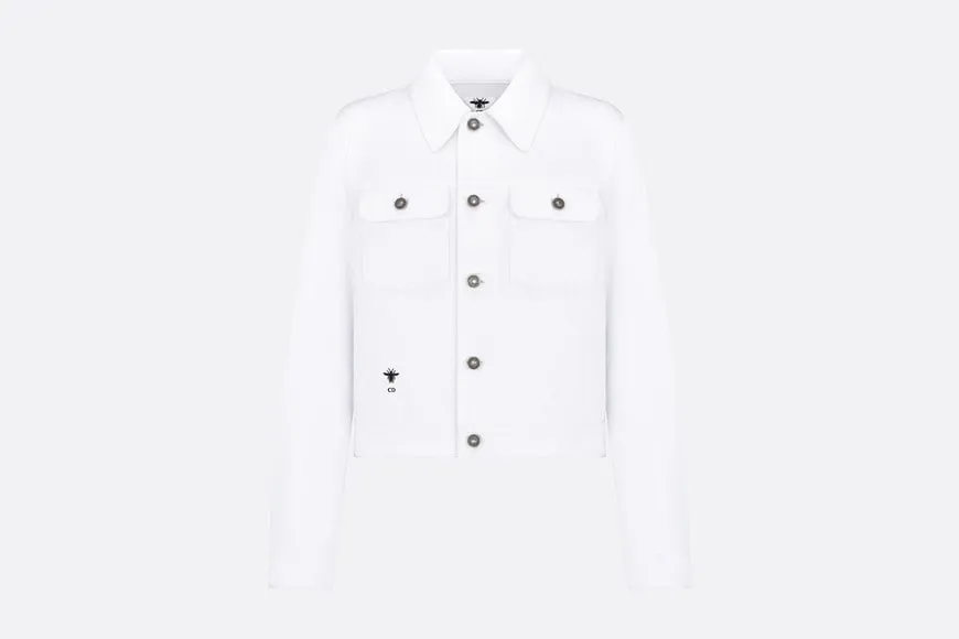 Jacket • White Cotton Denim with Multicolor Dragon Motif