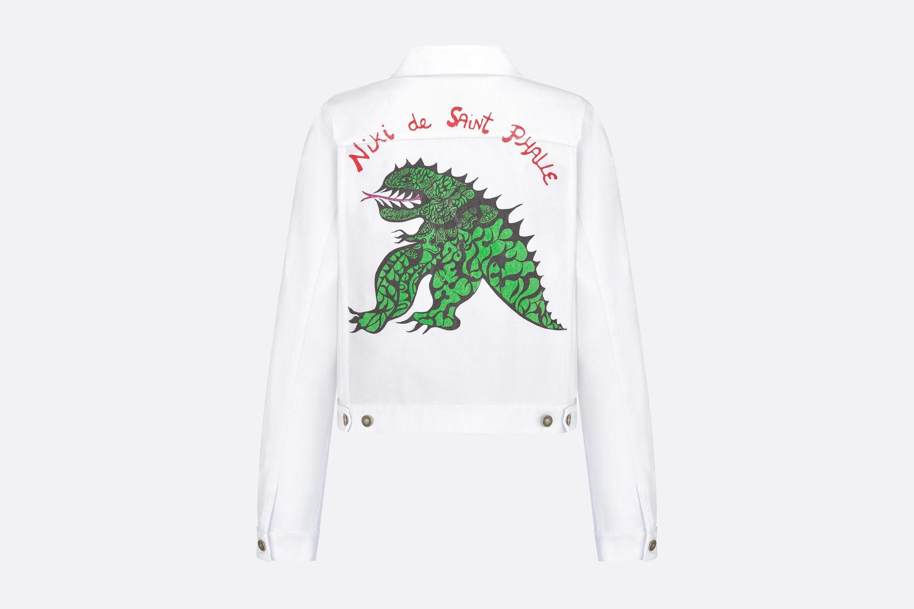 Jacket • White Cotton Denim with Multicolor Dragon Motif