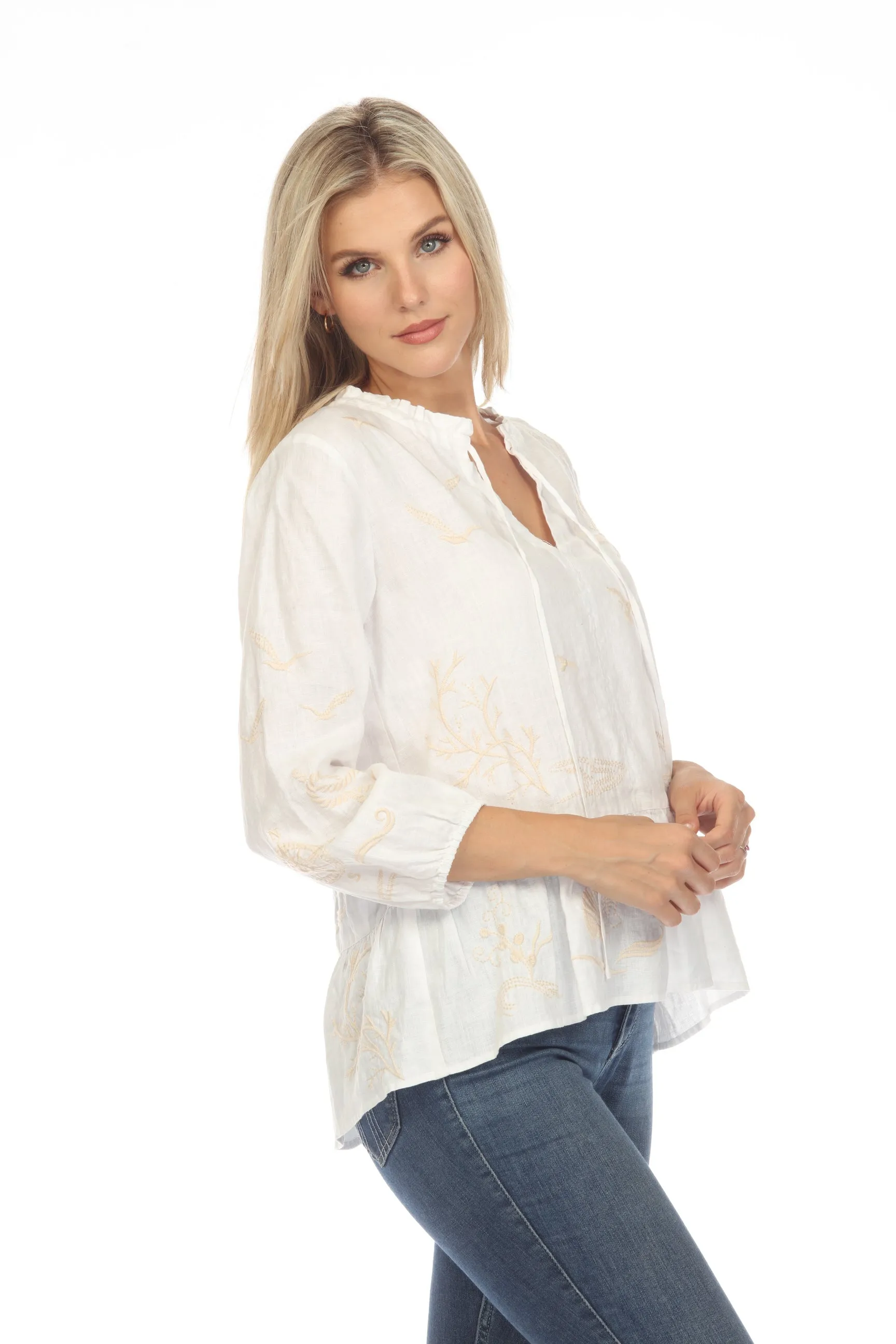 Johnny Was JWLA Selah Peplum Linen Field Blouse Boho Chic J18023