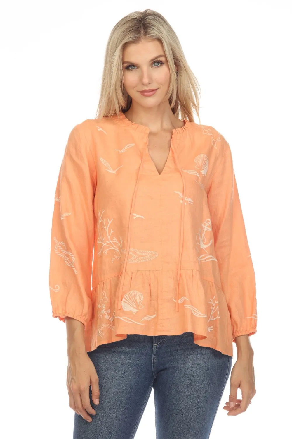 Johnny Was JWLA Selah Peplum Linen Field Blouse Boho Chic J18023