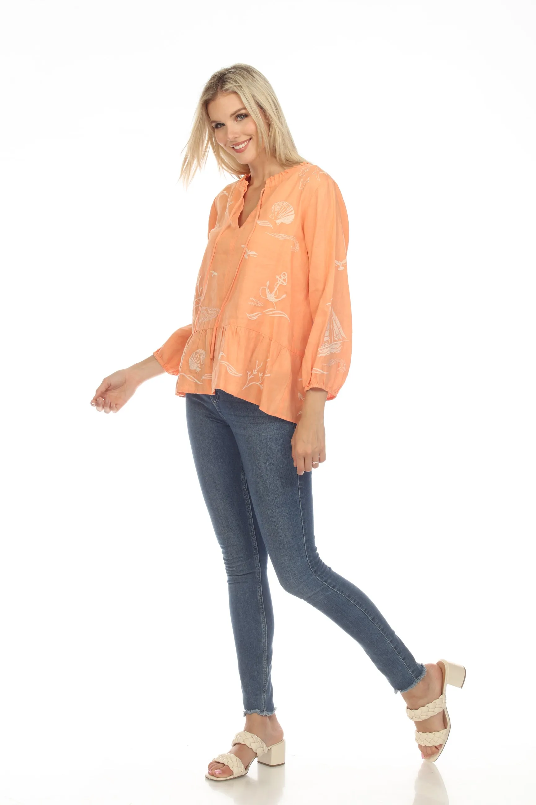 Johnny Was JWLA Selah Peplum Linen Field Blouse Boho Chic J18023