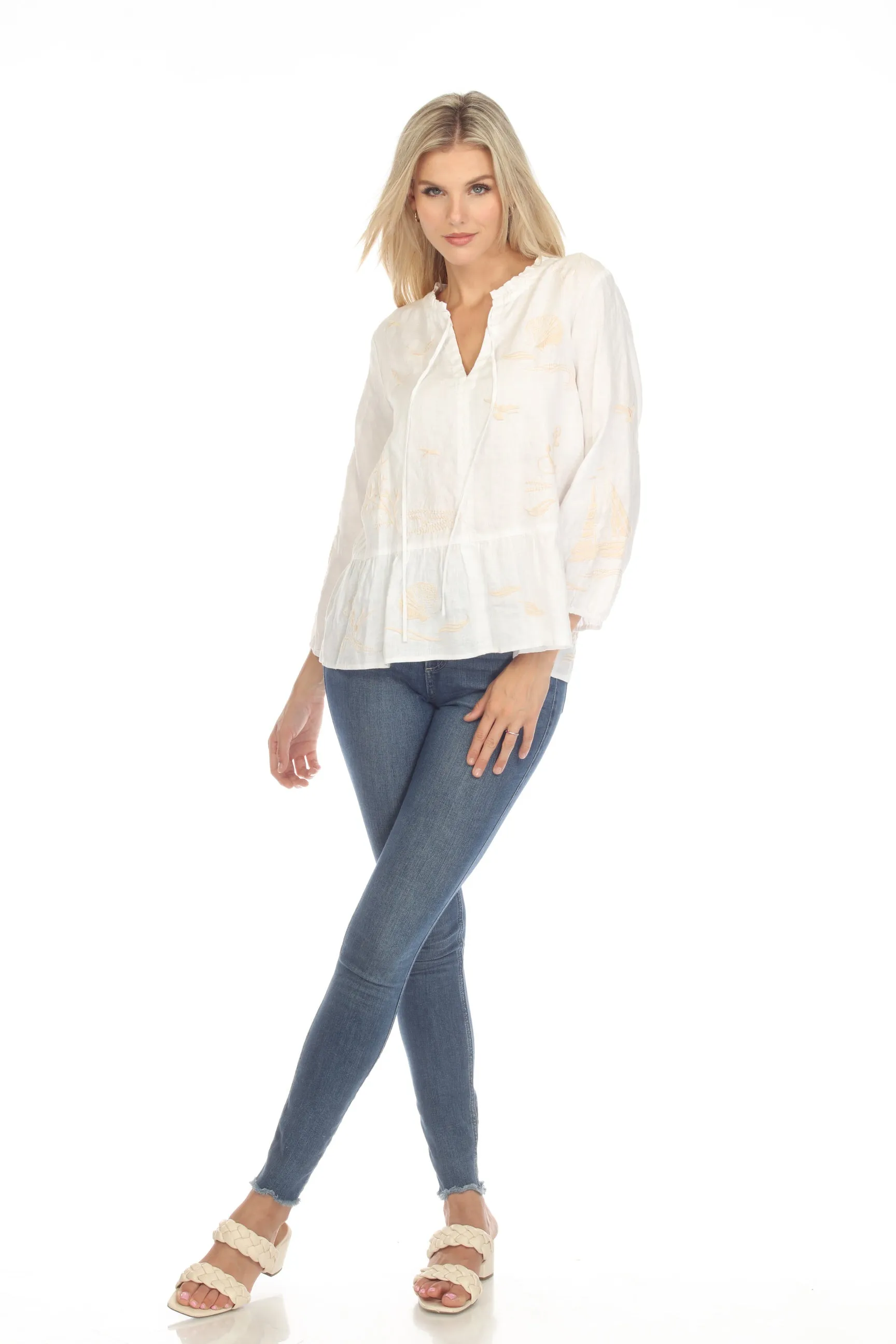 Johnny Was JWLA Selah Peplum Linen Field Blouse Boho Chic J18023