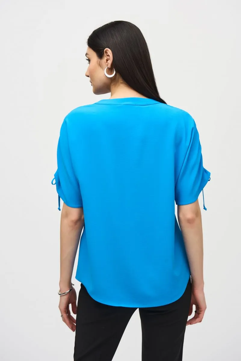 Joseph Ribkoff V-Neck Ruched Tie Short Sleeves Top 242085