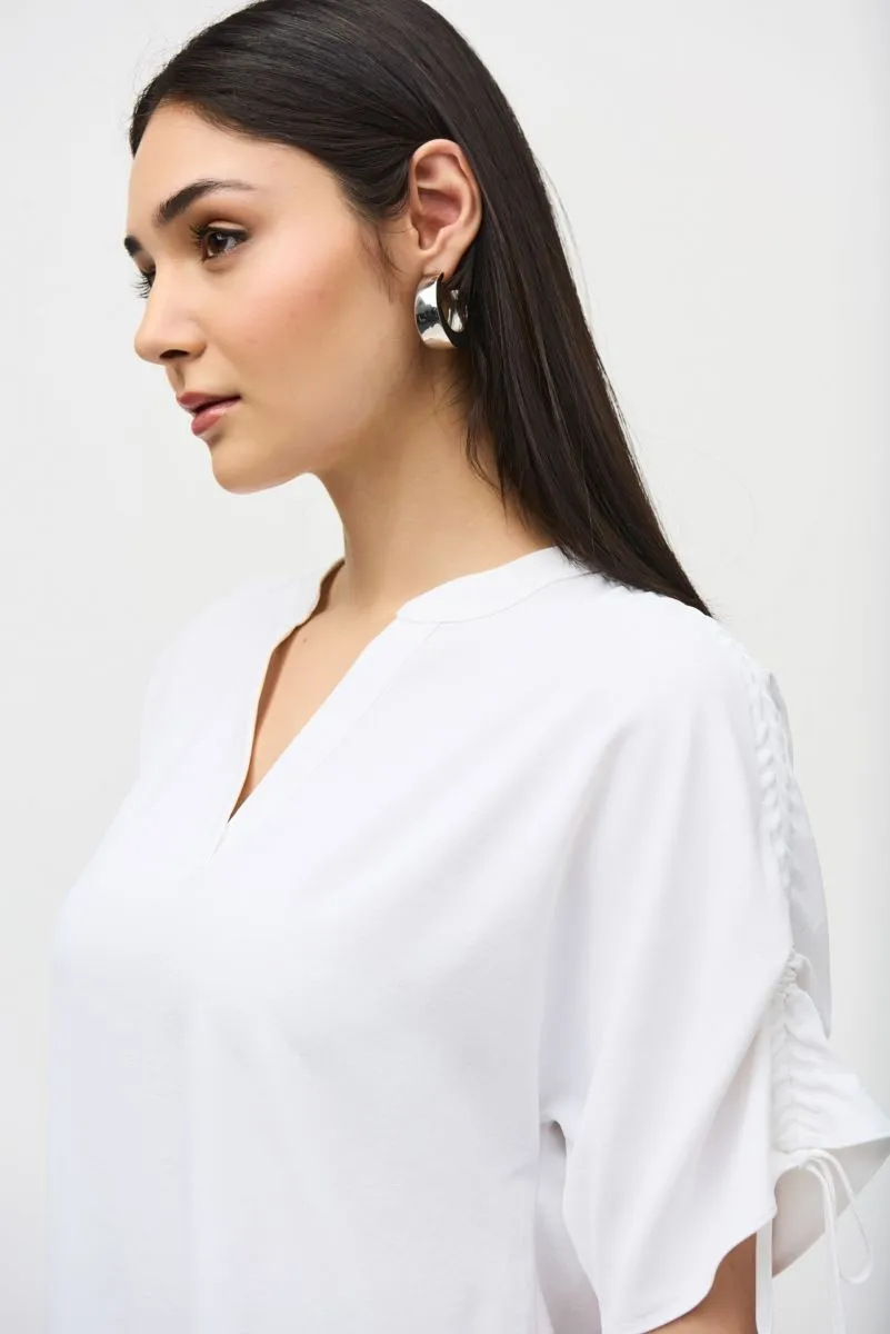 Joseph Ribkoff V-Neck Ruched Tie Short Sleeves Top 242085