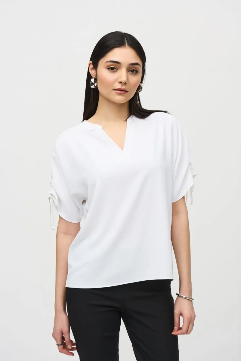 Joseph Ribkoff V-Neck Ruched Tie Short Sleeves Top 242085