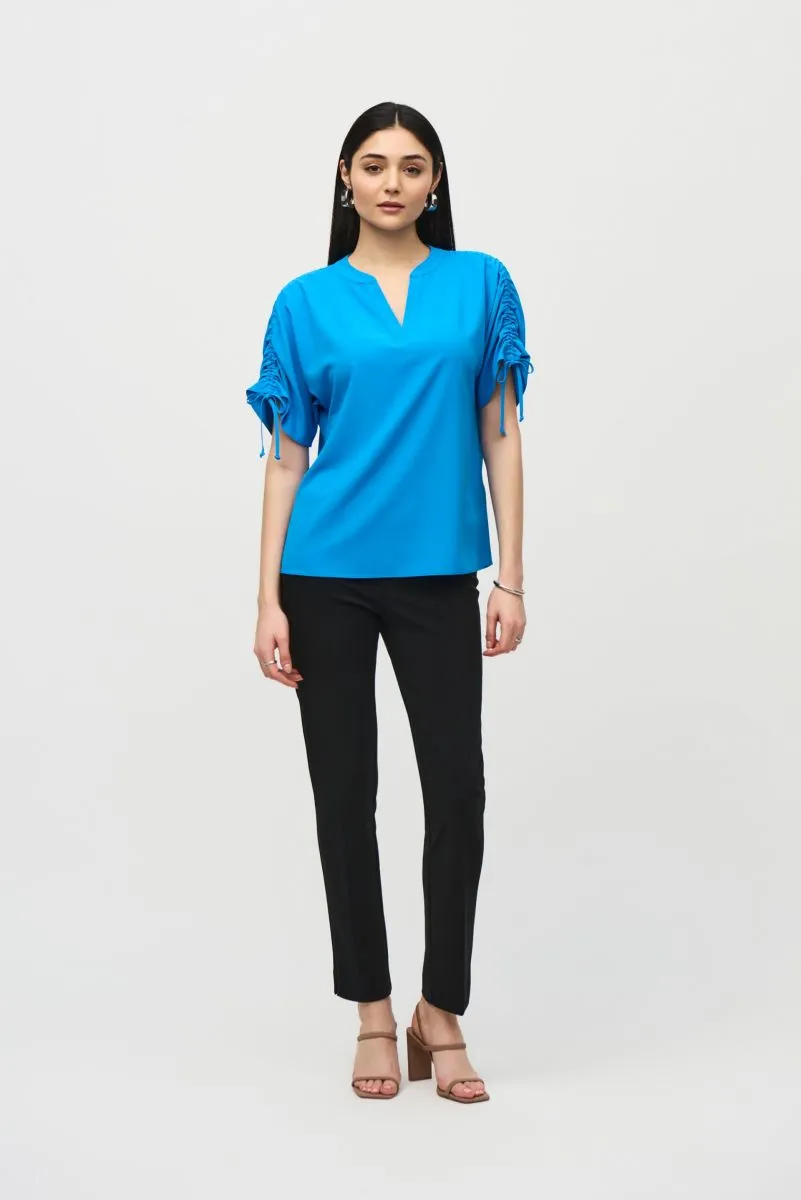 Joseph Ribkoff V-Neck Ruched Tie Short Sleeves Top 242085