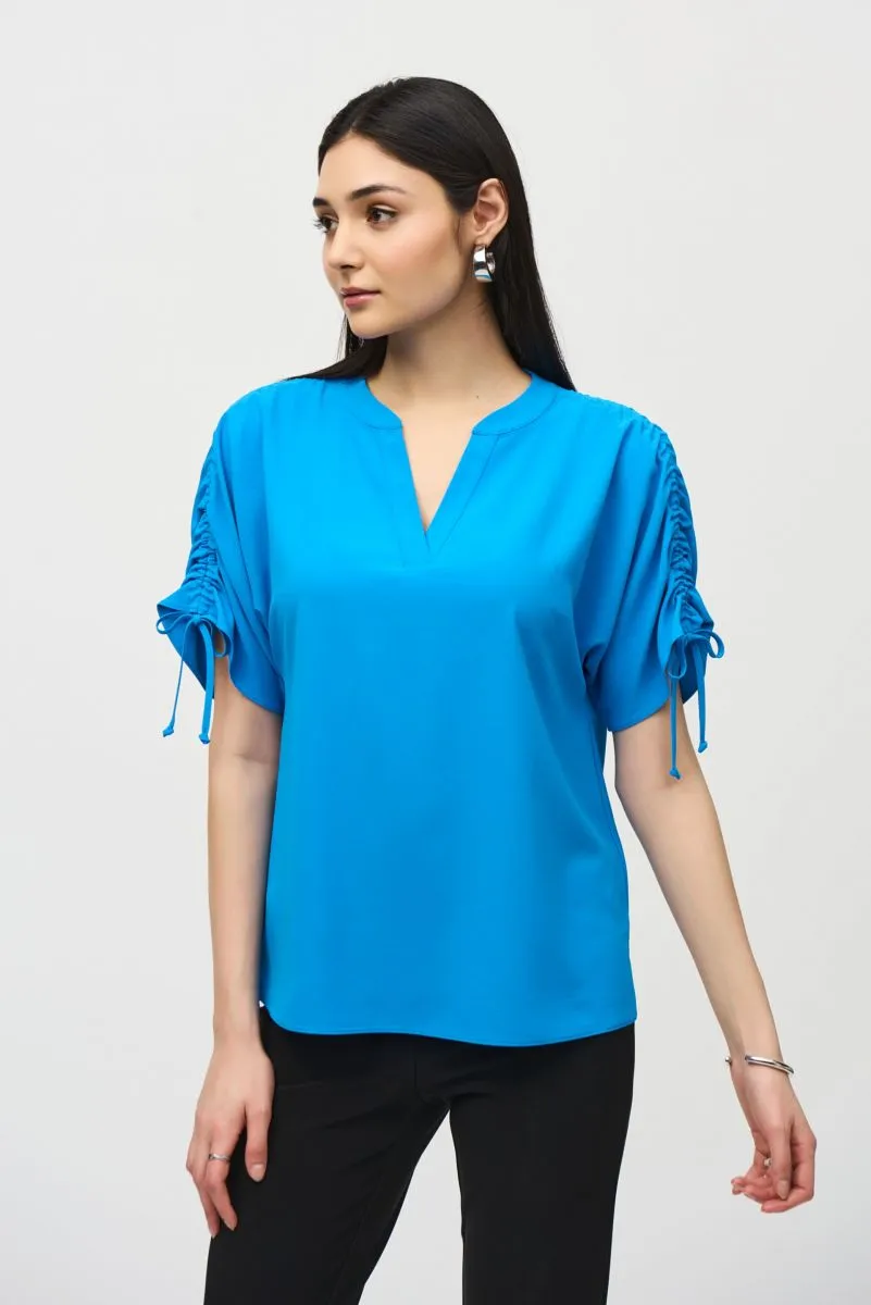 Joseph Ribkoff V-Neck Ruched Tie Short Sleeves Top 242085