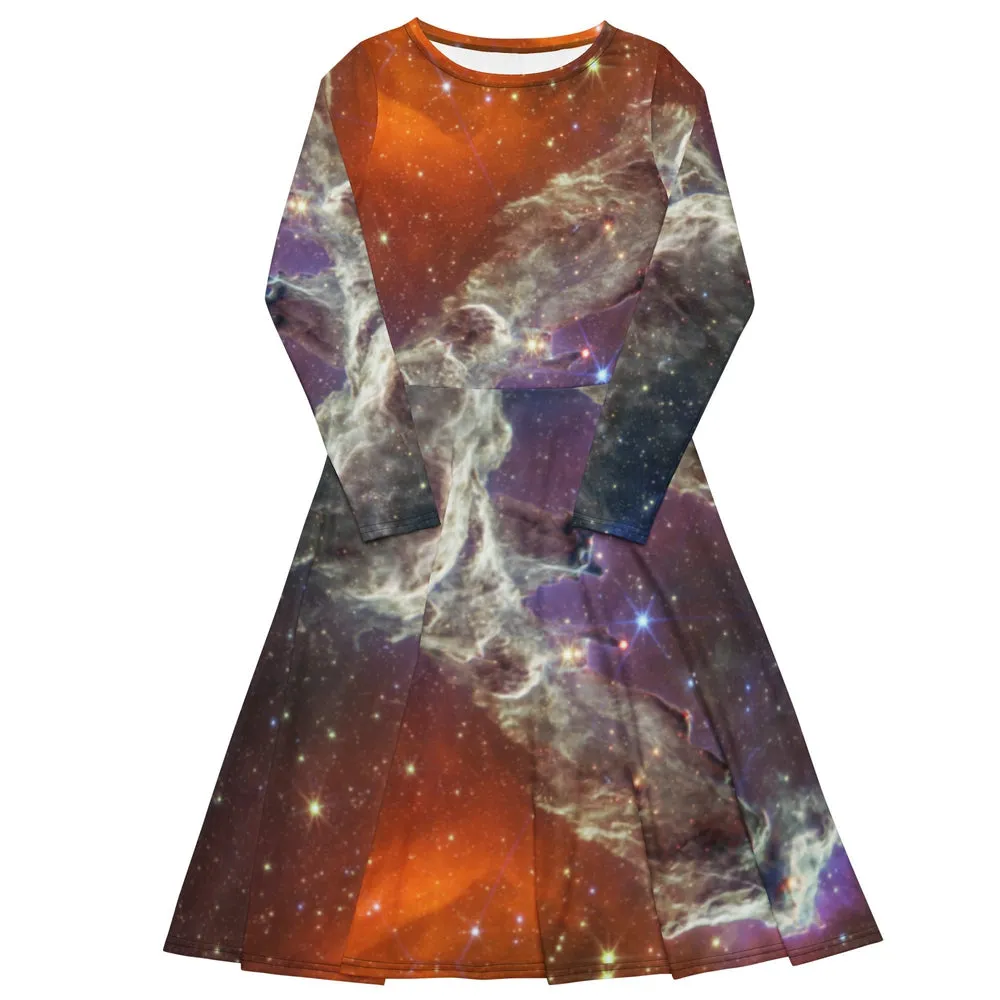 JWST Multicolor Pillars of Creation Long Sleeve Midi Dress with Pockets