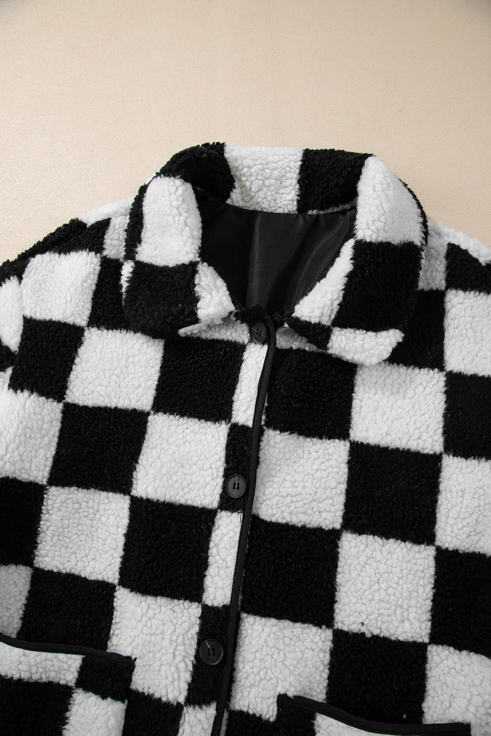 KaleaBoutique Checkered Side Pockets Collared Buttoned Fleece Jacket