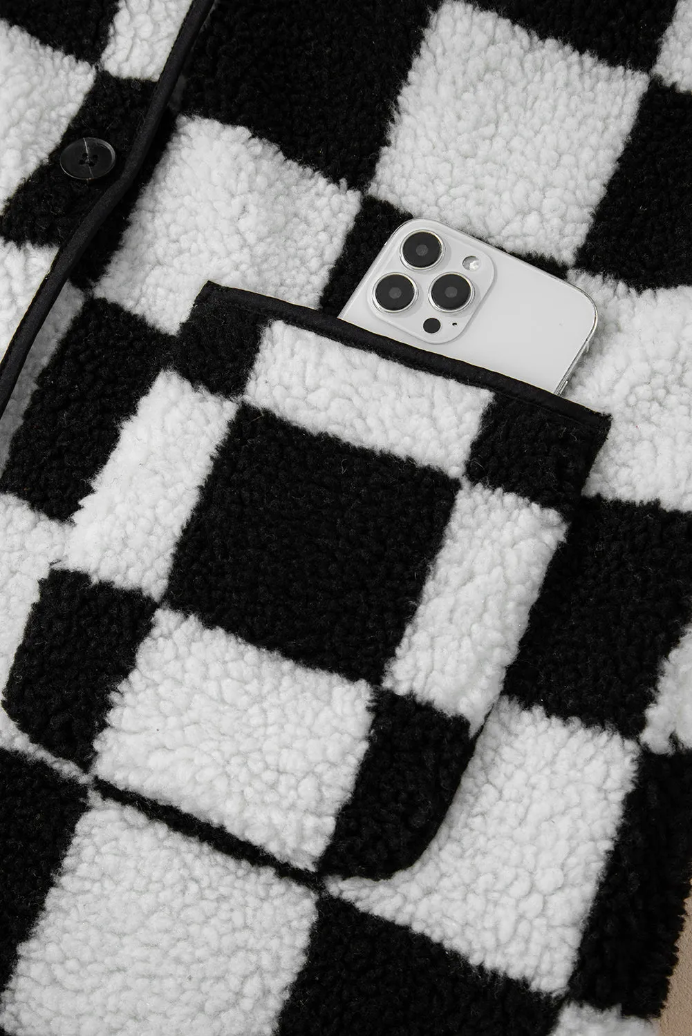 KaleaBoutique Checkered Side Pockets Collared Buttoned Fleece Jacket