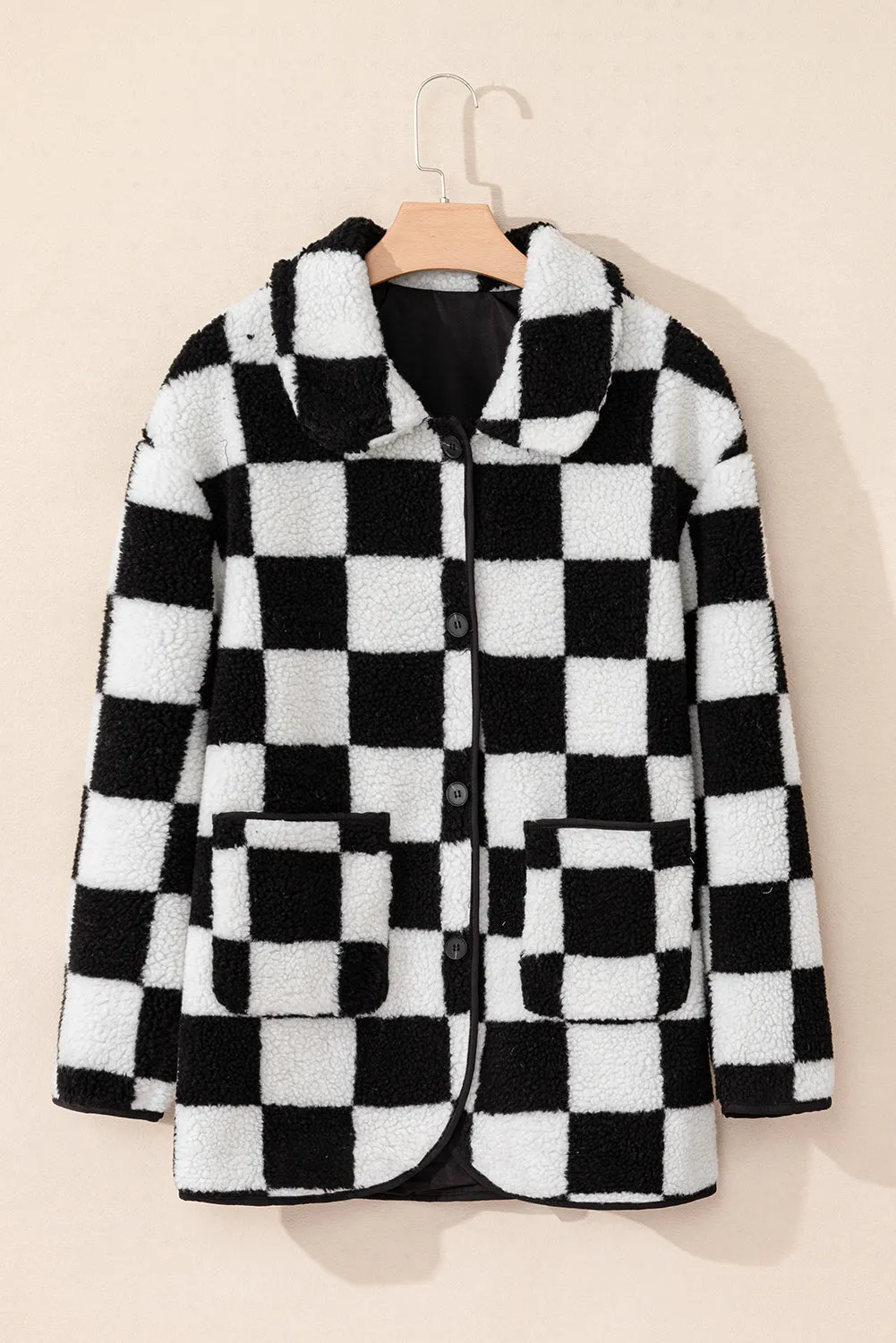 KaleaBoutique Checkered Side Pockets Collared Buttoned Fleece Jacket