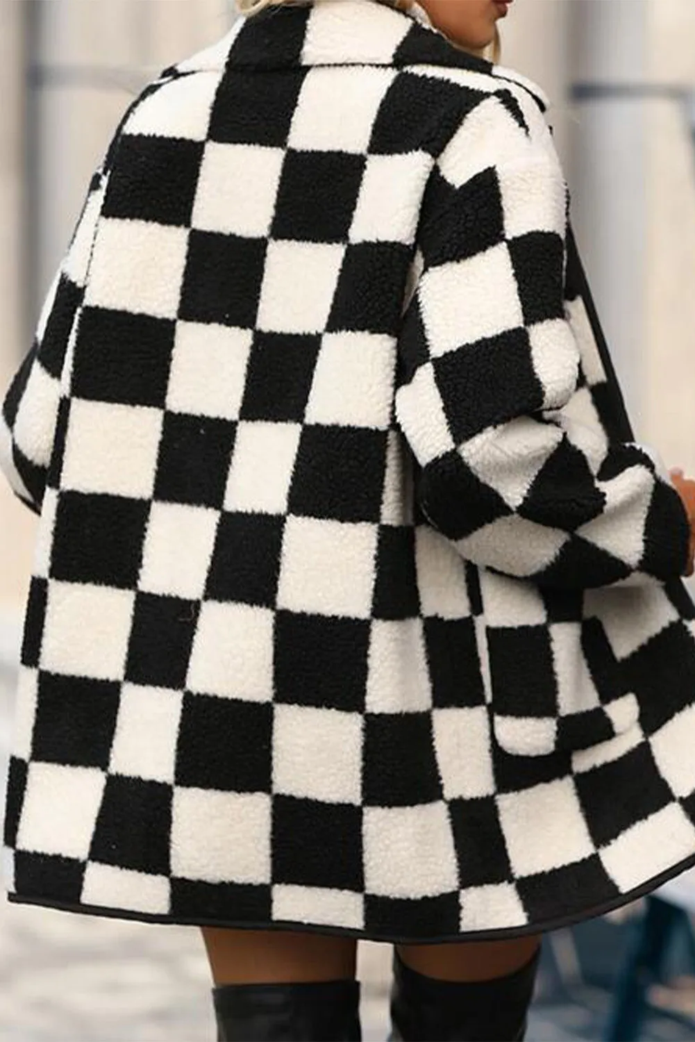 KaleaBoutique Checkered Side Pockets Collared Buttoned Fleece Jacket
