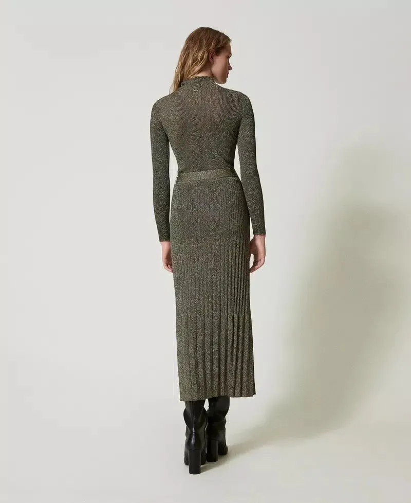 Knit Midi Skirt - Taupe Gold