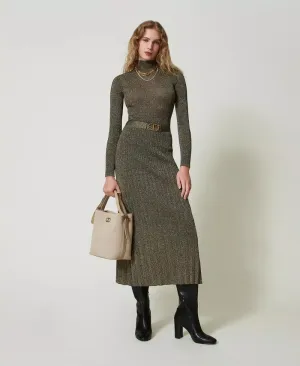 Knit Midi Skirt - Taupe Gold