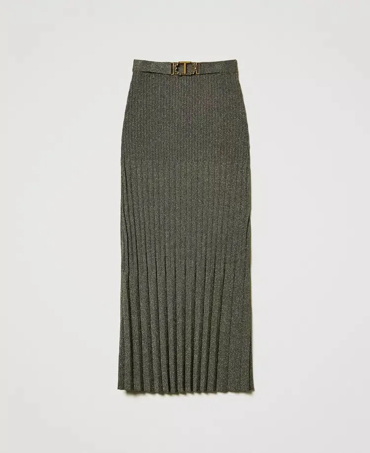 Knit Midi Skirt - Taupe Gold