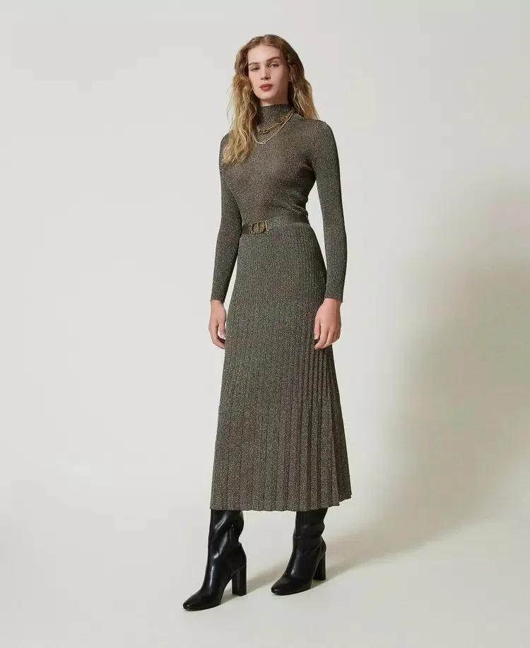 Knit Midi Skirt - Taupe Gold