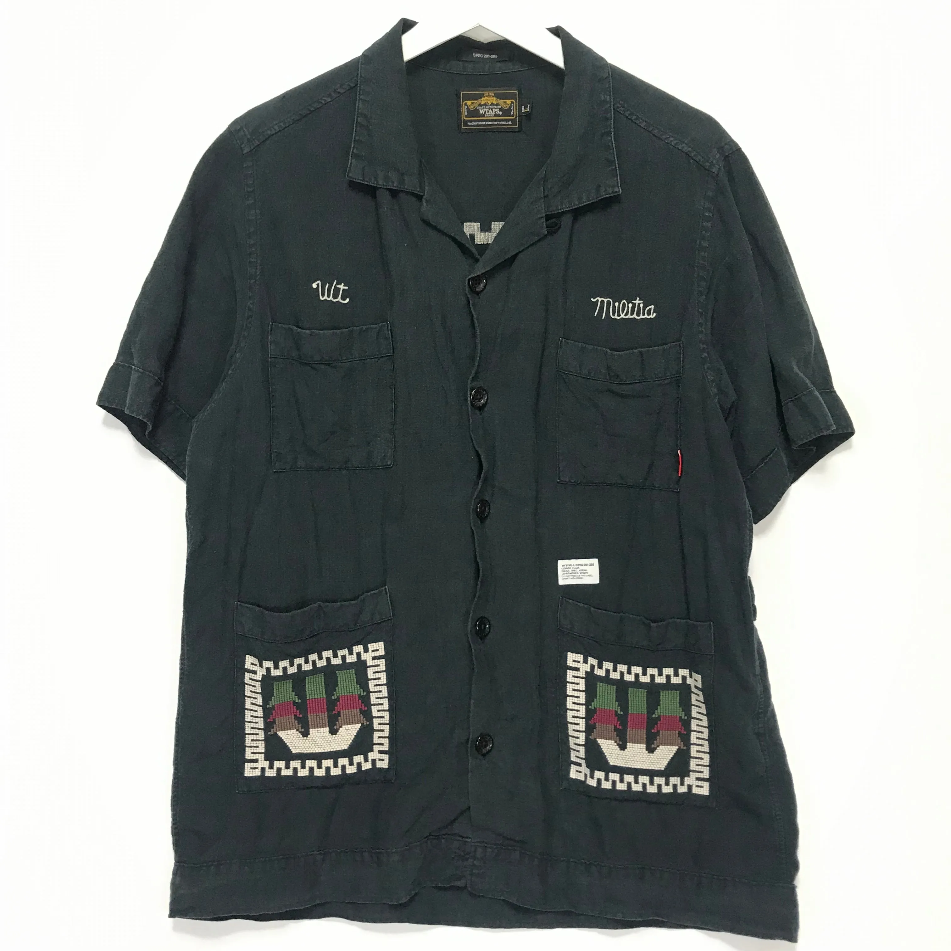 [L] WTaps 12SS Linen Guayabera S/S Shirt Navy