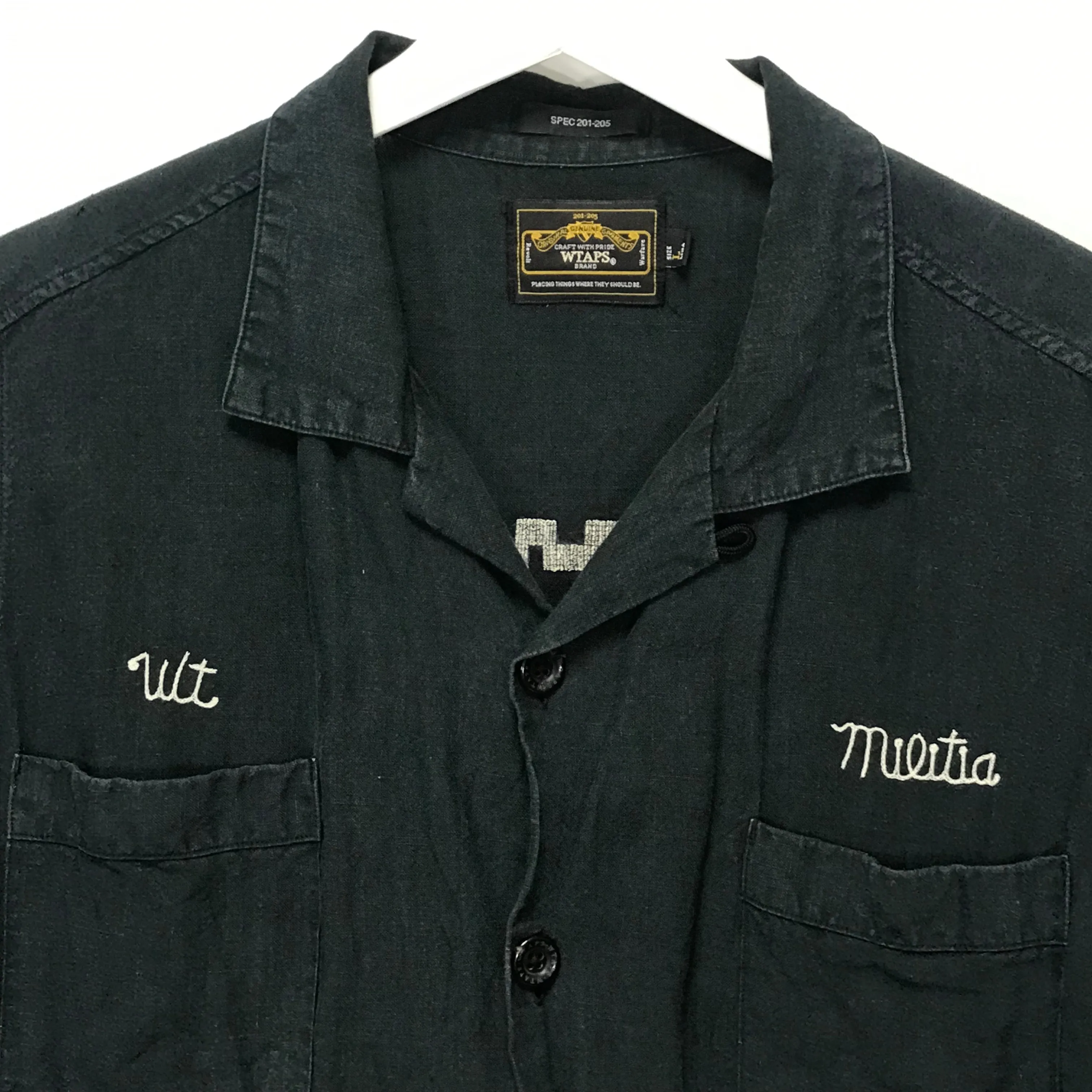 [L] WTaps 12SS Linen Guayabera S/S Shirt Navy