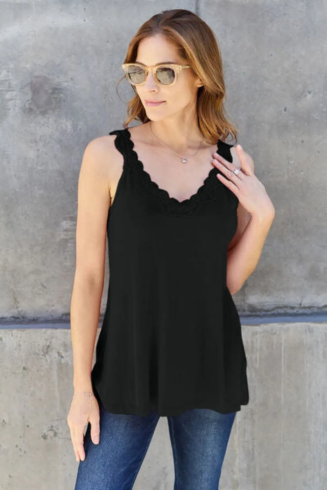 Lace Trimmed V-Neck Cutout Cami