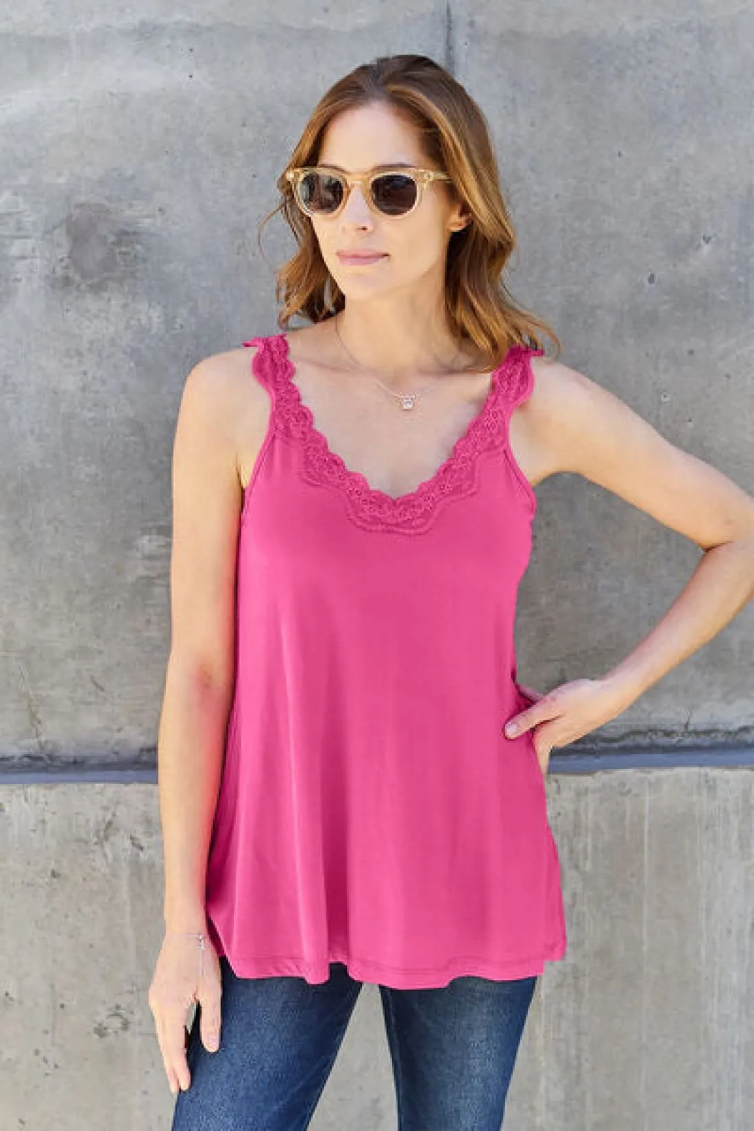 Lace Trimmed V-Neck Cutout Cami