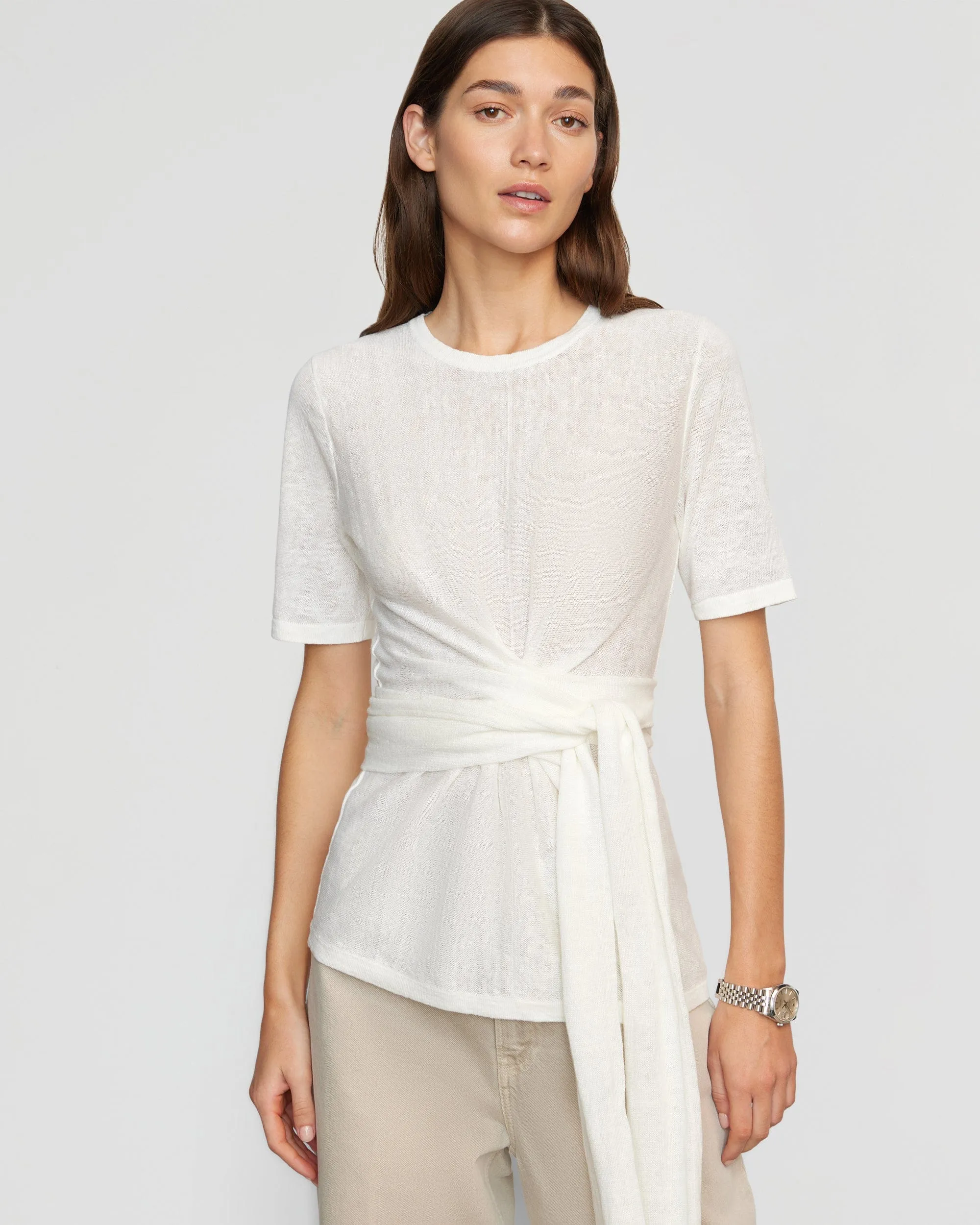 Lark Tie-Front Linen Sweater