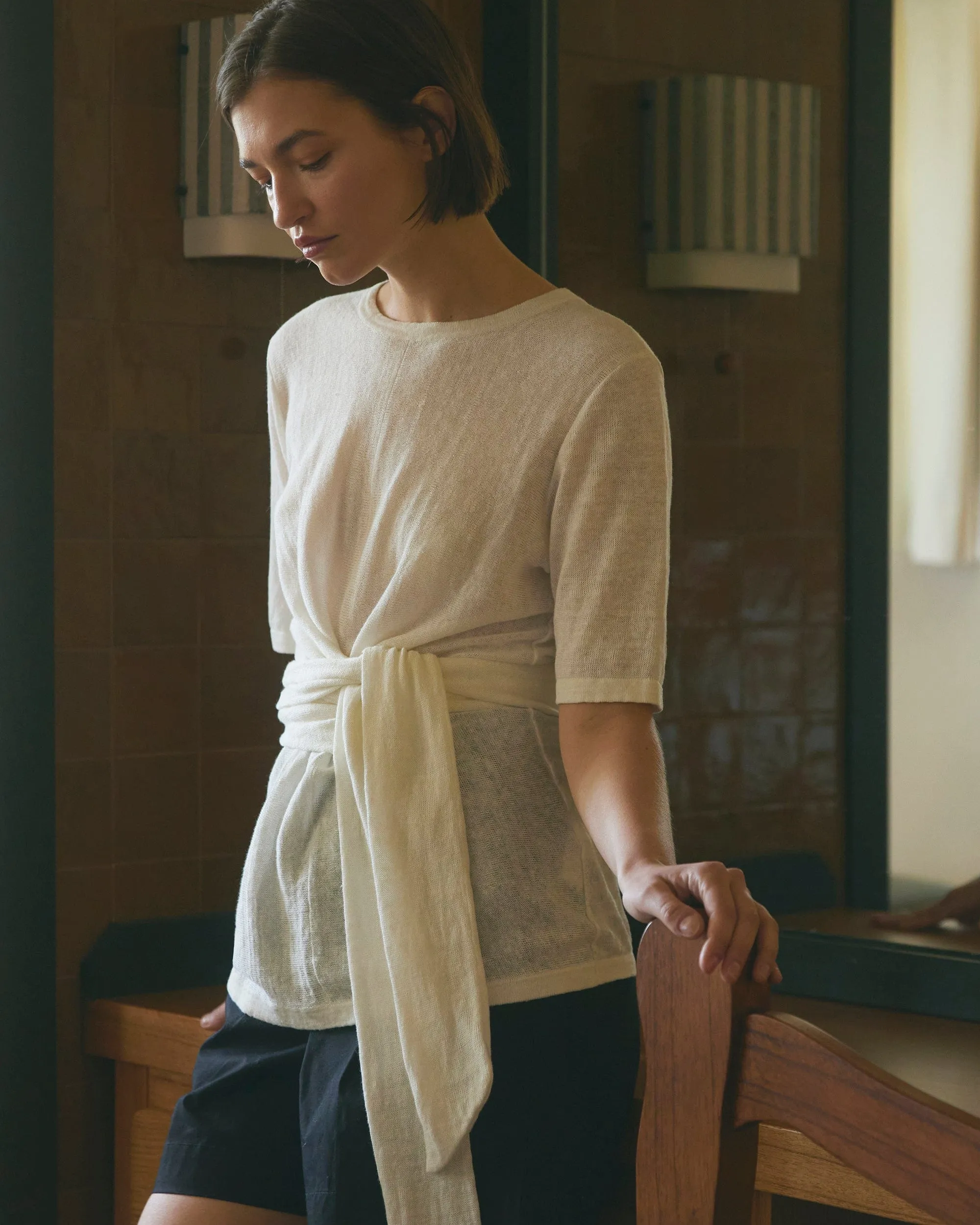 Lark Tie-Front Linen Sweater