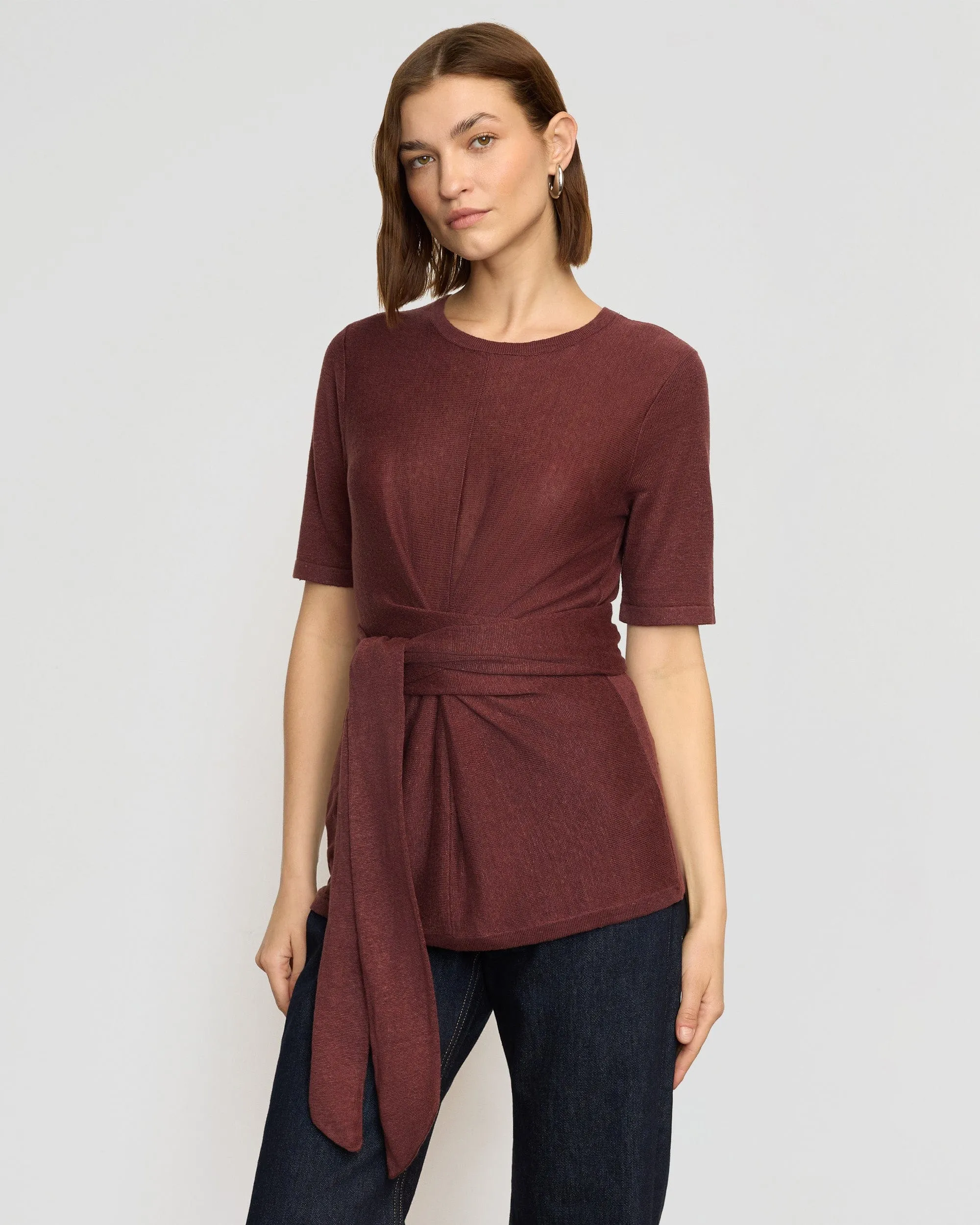 Lark Tie-Front Linen Sweater